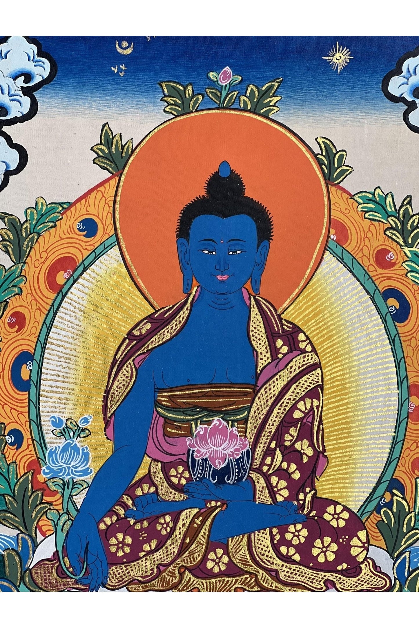 Medicine Buddha/ Medicine Master/ Bhaisajyaguru Tibetan Thangka Painting Original Hand Painted Buddhist Meditation Art - Tibetan Thangka Art