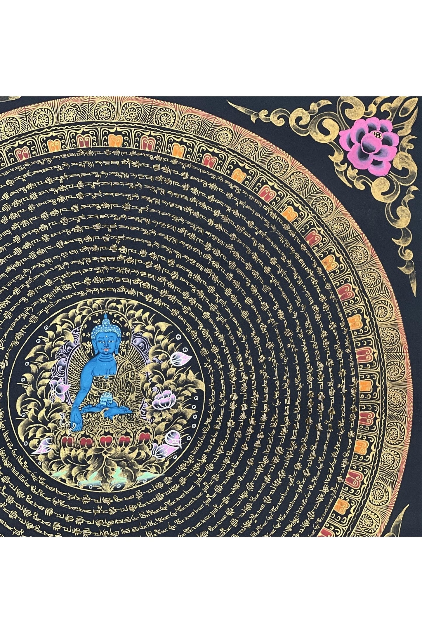 Medicine Buddha OM mani Padme Huma Mantra Mandala Buddhist Meditation Thangka Painting Original Art/ Wall Hanging/Home Décor - Tibetan Thangka Art