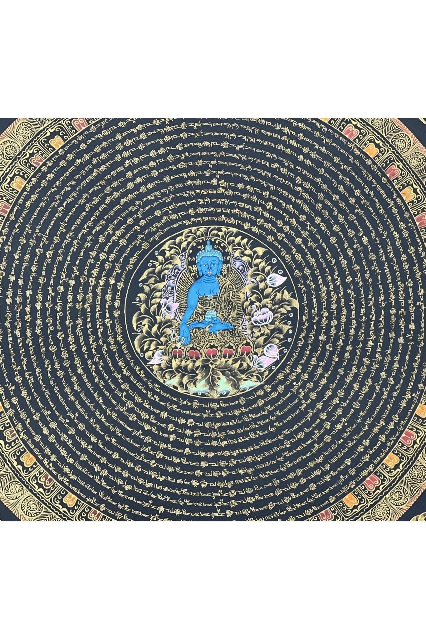 Medicine Buddha OM mani Padme Huma Mantra Mandala Buddhist Meditation Thangka Painting Original Art/ Wall Hanging/Home Décor - Tibetan Thangka Art