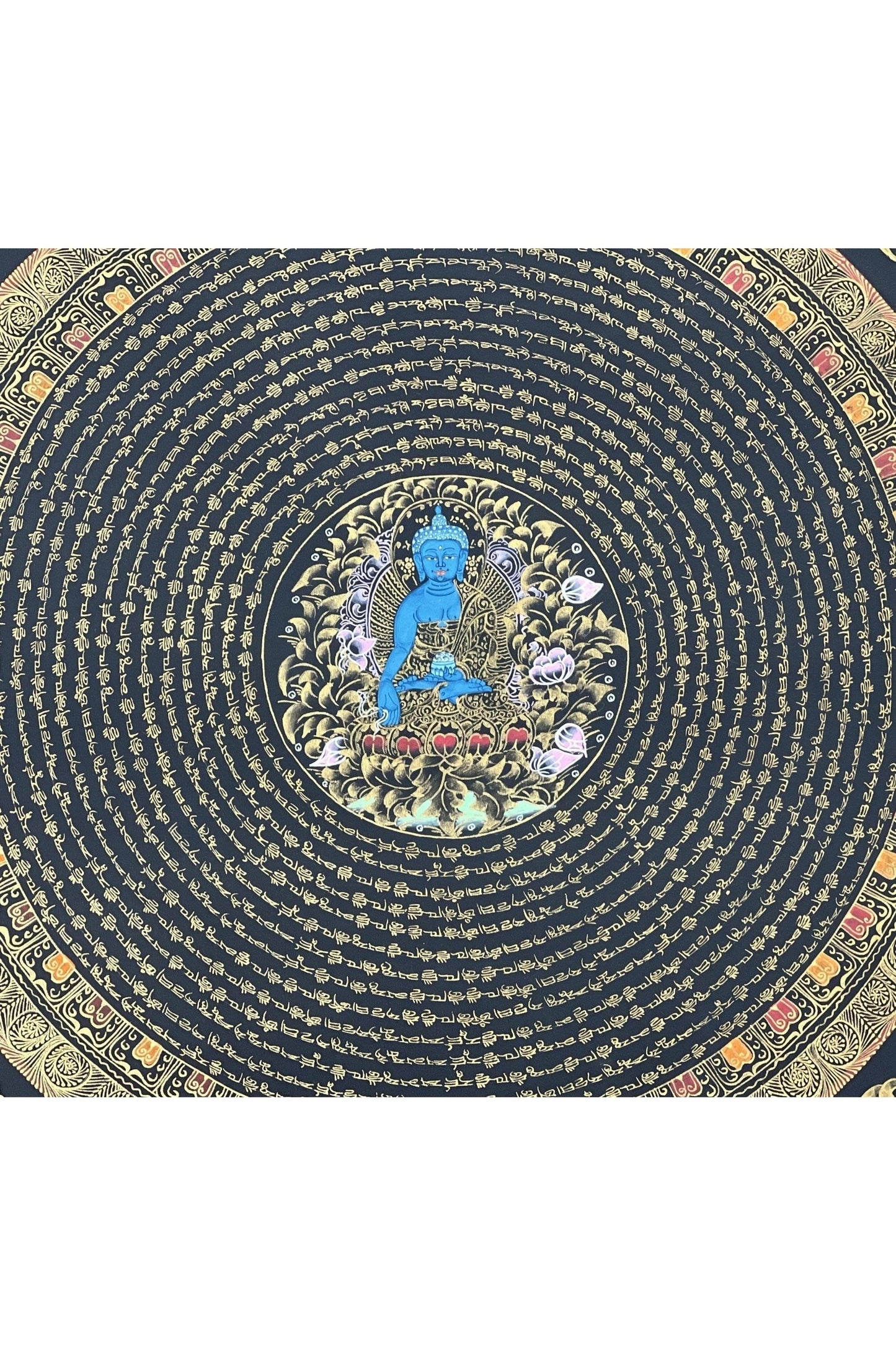 Medicine Buddha OM mani Padme Huma Mantra Mandala Buddhist Meditation Thangka Painting Original Art/ Wall Hanging/Home Décor - Tibetan Thangka Art