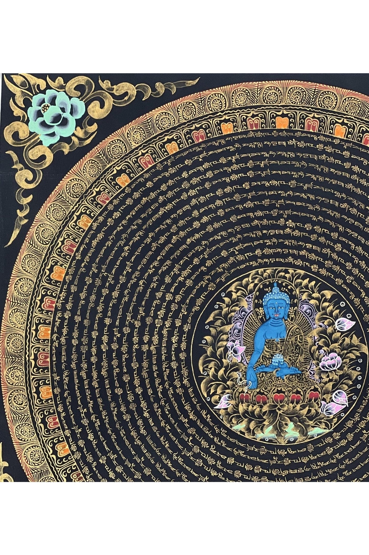 Medicine Buddha OM mani Padme Huma Mantra Mandala Buddhist Meditation Thangka Painting Original Art/ Wall Hanging/Home Décor - Tibetan Thangka Art