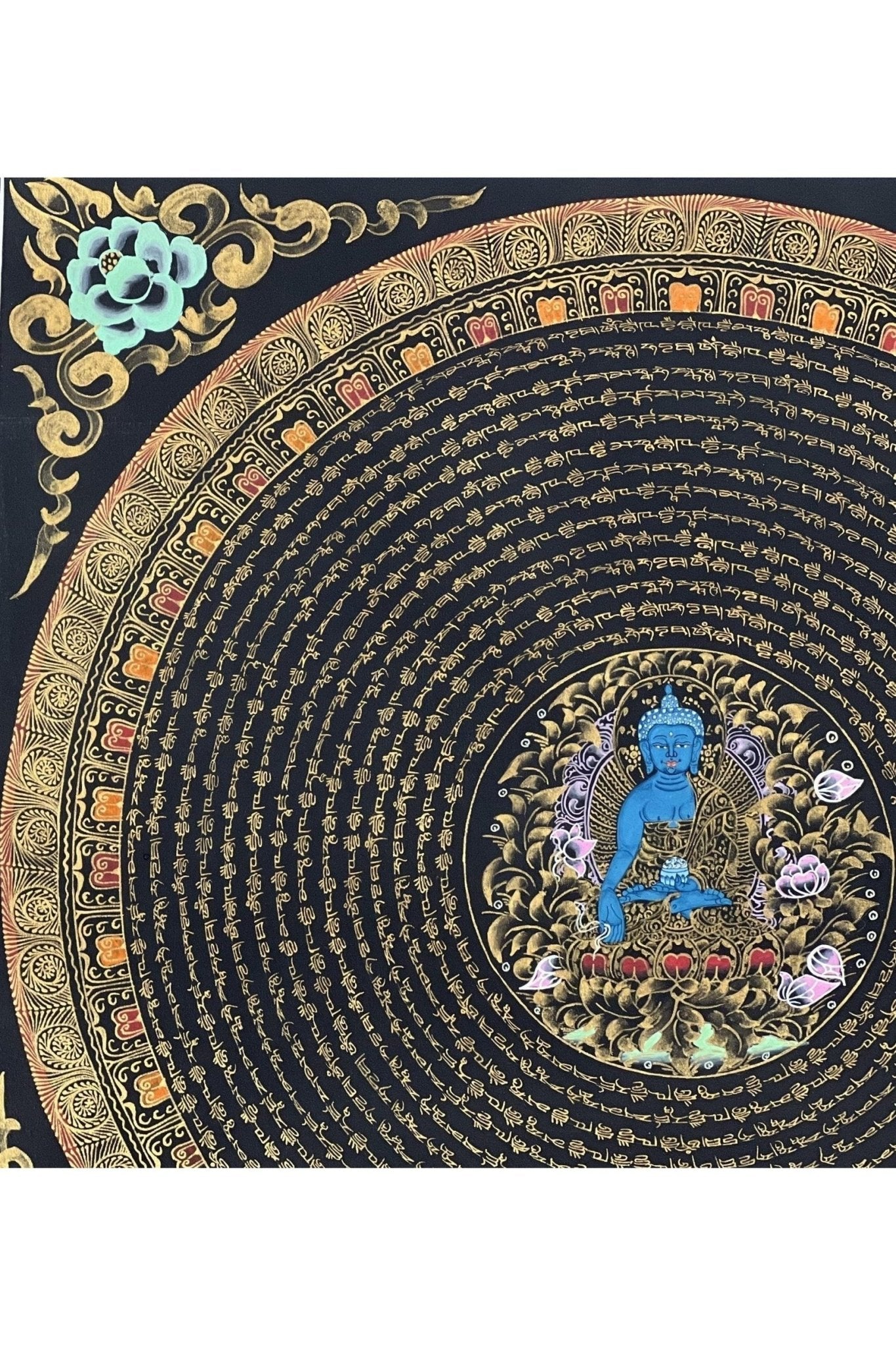 Medicine Buddha OM mani Padme Huma Mantra Mandala Buddhist Meditation Thangka Painting Original Art/ Wall Hanging/Home Décor - Tibetan Thangka Art