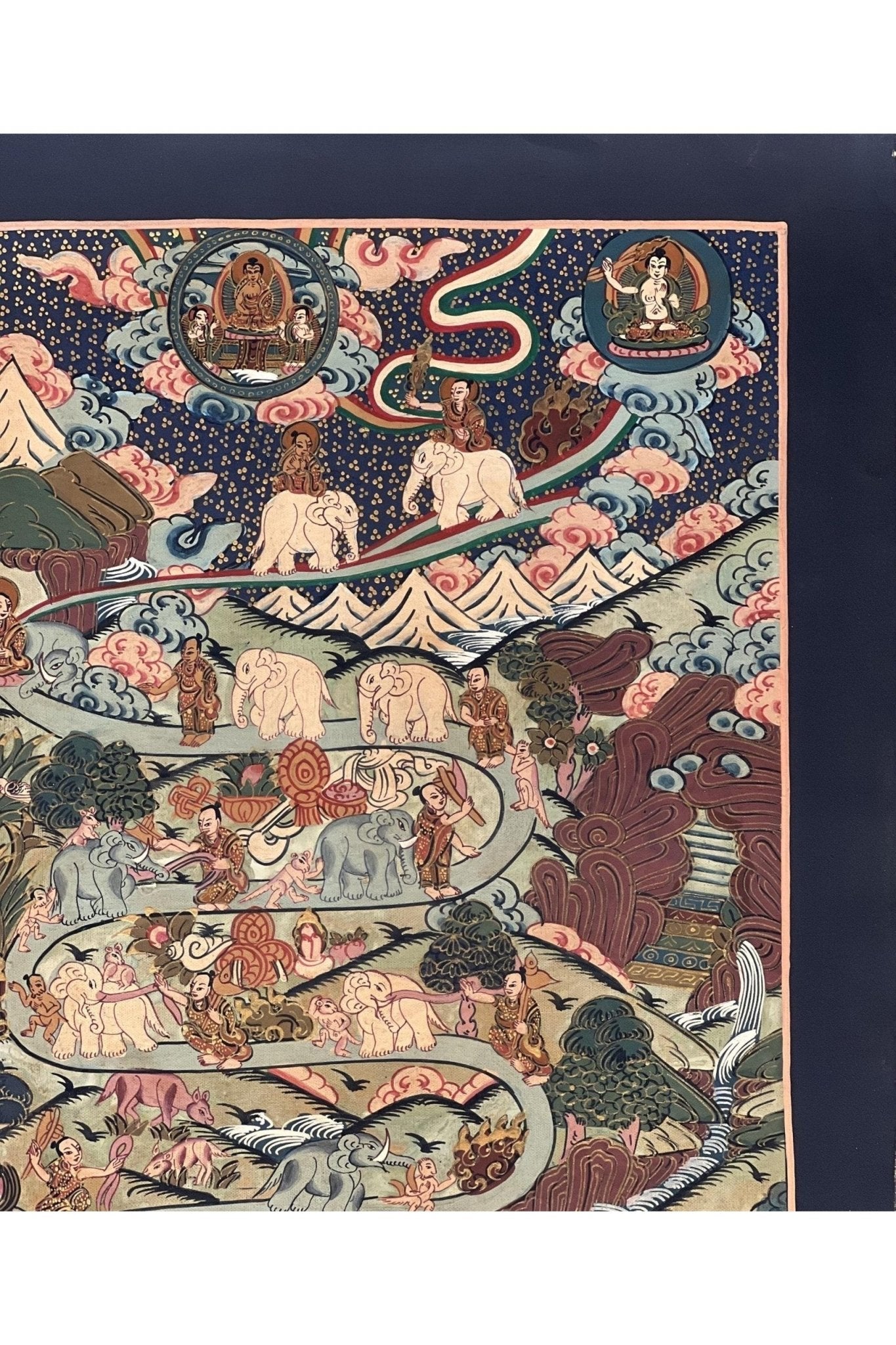 Nine Stage Samatha Meditation/ Elephant Path /Way to Heaven Masterpiece Tibetan Thangka Painting Original Buddhist Meditation Art - Tibetan Thangka Art