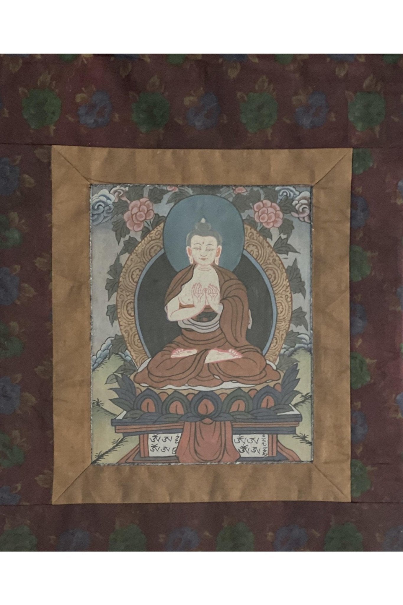 Old/ Vintage/ Vairocana Buddha/ Dhyani Buddha/ Knowledge Buddha Original Tibetan Thangka Painting/ Meditation Art with Traditional Brocade - Tibetan Thangka Art