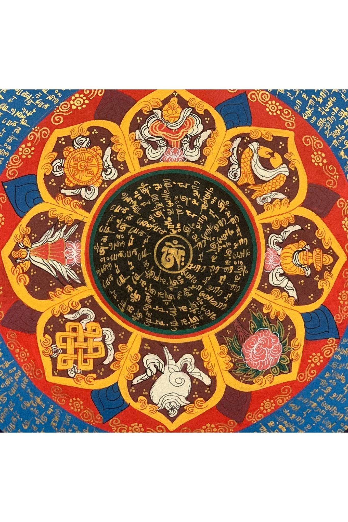 Om Lotus Mandala, Wheel of Life, Thangka Painting, Original Art, 20 x 20 - Inch - Tibetan Thangka Art
