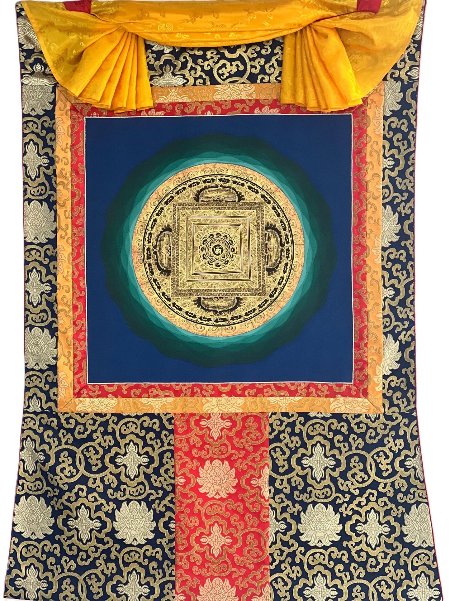 OM Mantra Mandala Art | Tibetan Thangka Wall Hanging from Nepal | Sacred Meditation Painting for Good Luck & Home Blessings - Tibetan Thangka Art