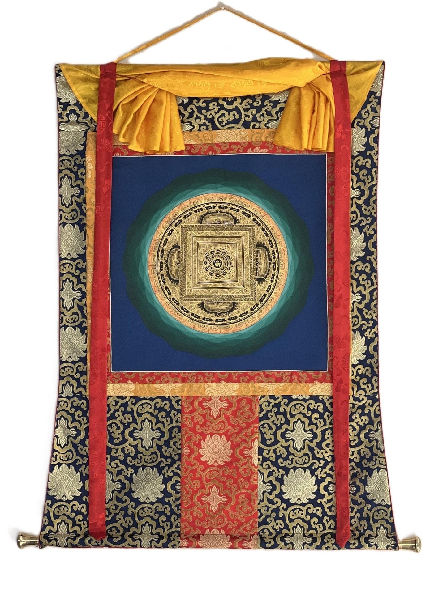 OM Mantra Mandala Art | Tibetan Thangka Wall Hanging from Nepal | Sacred Meditation Painting for Good Luck & Home Blessings - Tibetan Thangka Art