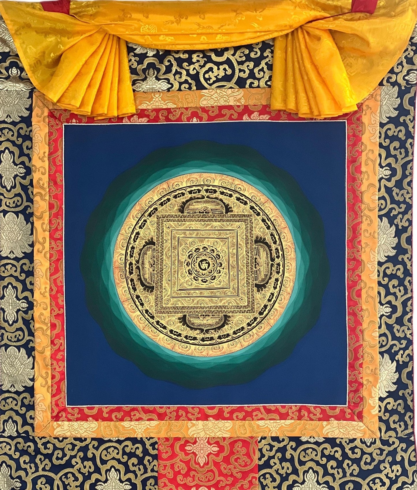 OM Mantra Mandala Art | Tibetan Thangka Wall Hanging from Nepal | Sacred Meditation Painting for Good Luck & Home Blessings - Tibetan Thangka Art