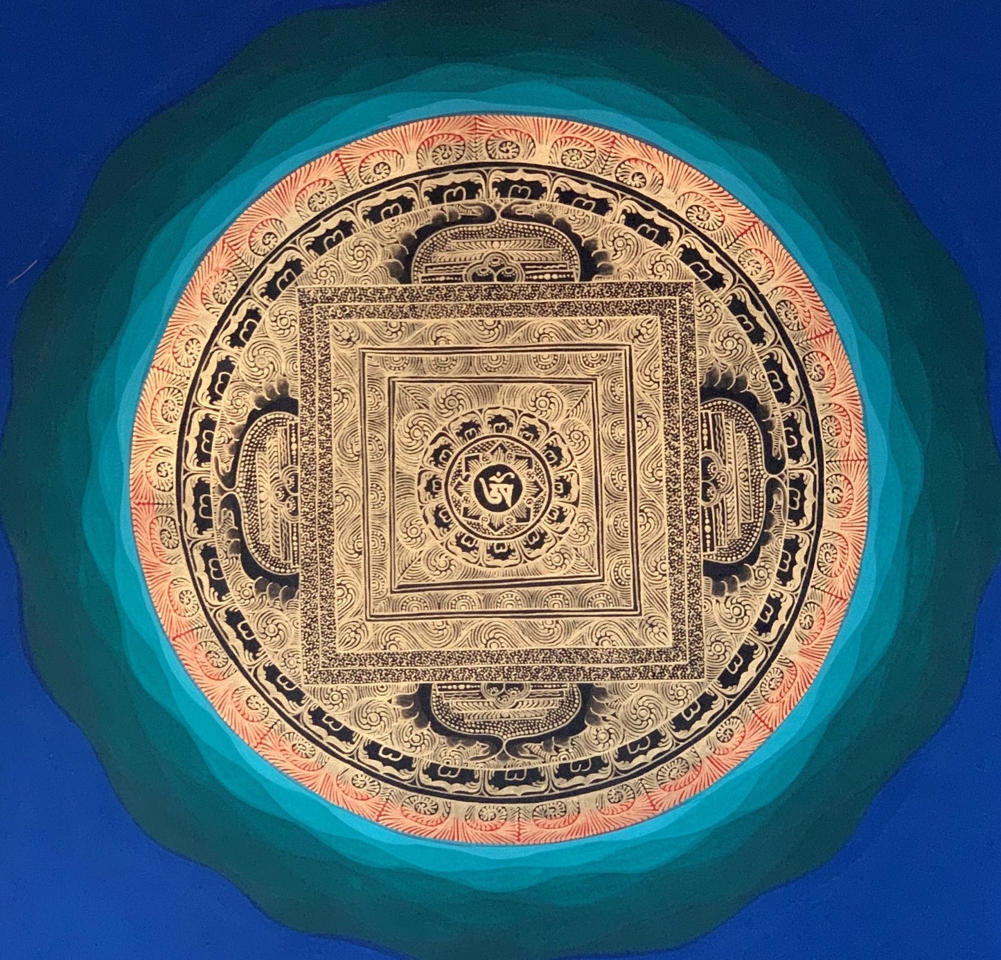 OM Mantra Mandala Art | Tibetan Thangka Wall Hanging from Nepal | Sacred Meditation Painting for Good Luck & Home Blessings - Tibetan Thangka Art