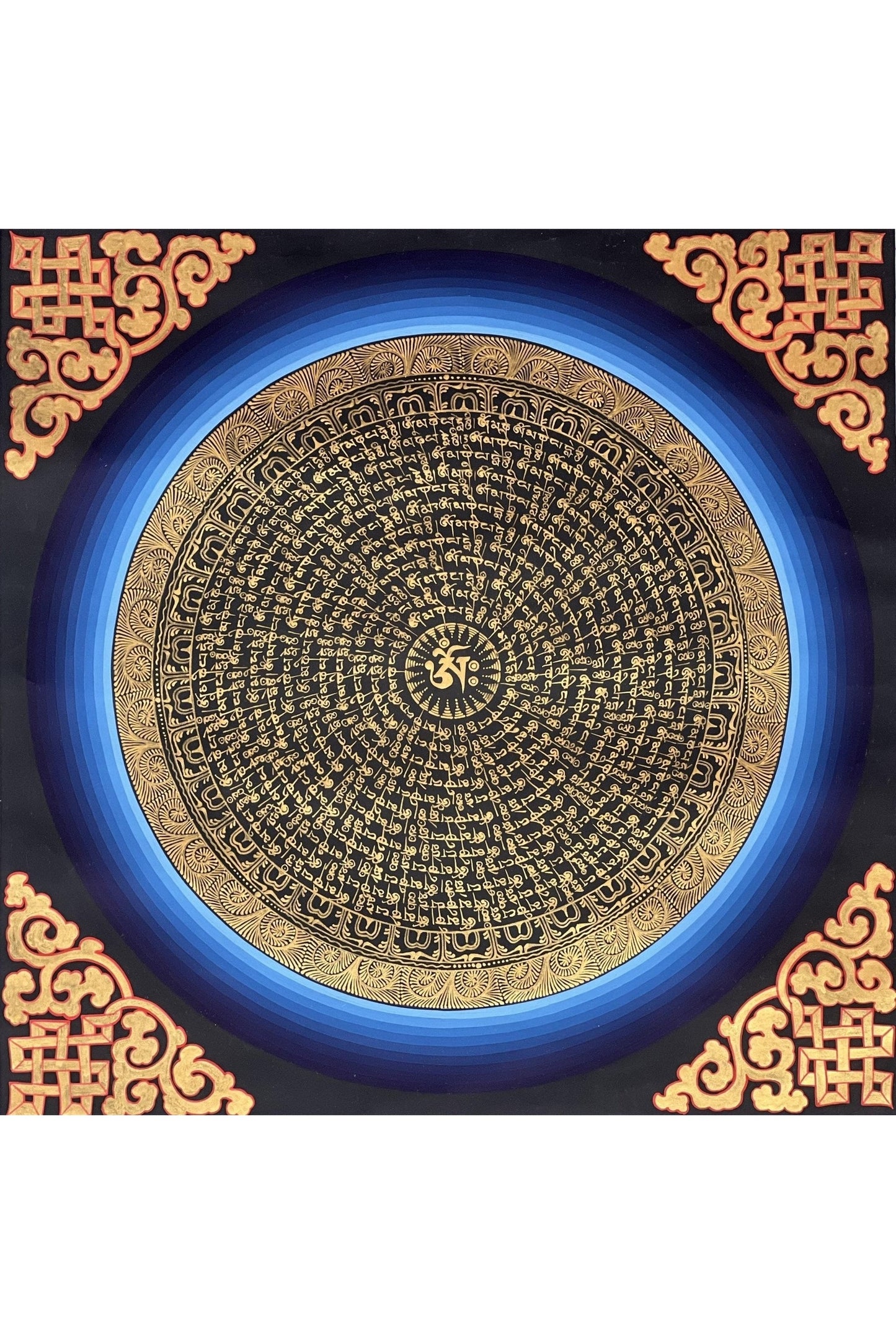 Om Mantra Mandala Tibetan Thangka Painting/ Original Hand - Painting/ Buddhist Art for Meditation /Wall Hanging with Silk Brocade - Tibetan Thangka Art