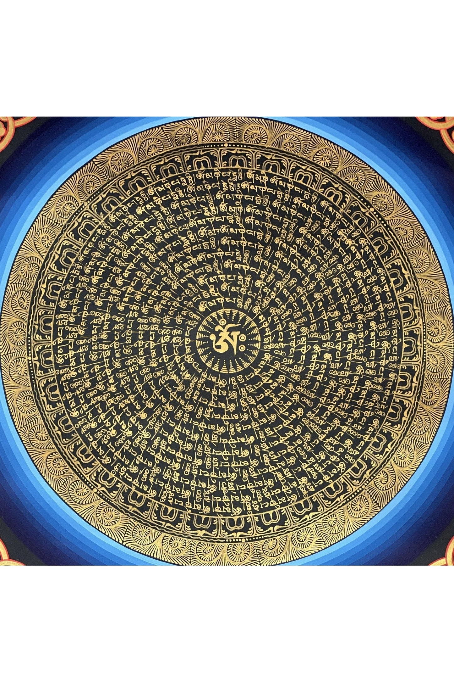 Om Mantra Mandala Tibetan Thangka Painting/ Original Hand - Painting/ Buddhist Art for Meditation /Wall Hanging with Silk Brocade - Tibetan Thangka Art