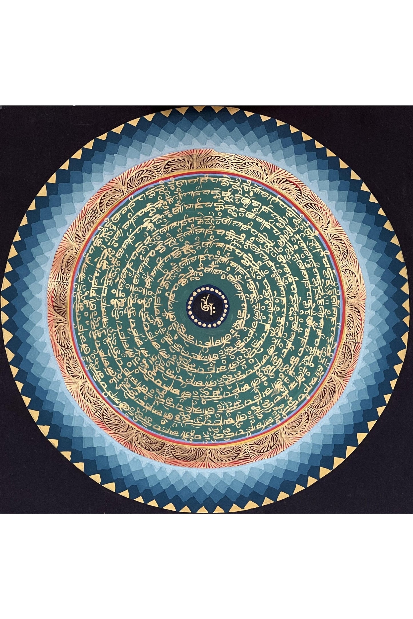 OM/ Om Mani Padme Hum Mantra Mandala Tibetan Thangka Painting Original Hand - Painted Meditation Art with Silk Brocade - Tibetan Thangka Art
