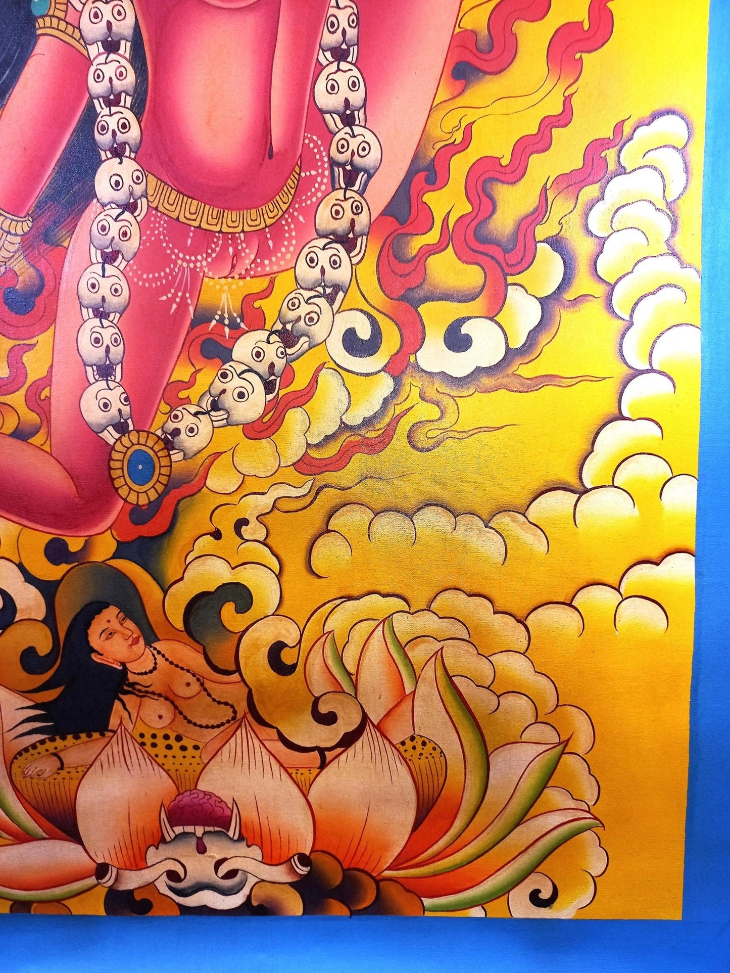 Original Hand - painted Akash Yogini /Jogini Original Masterpiece Newari Paubha Style Smoky Tibetan Thangka Painting /Tantra Art From Nepal - Tibetan Thangka Art