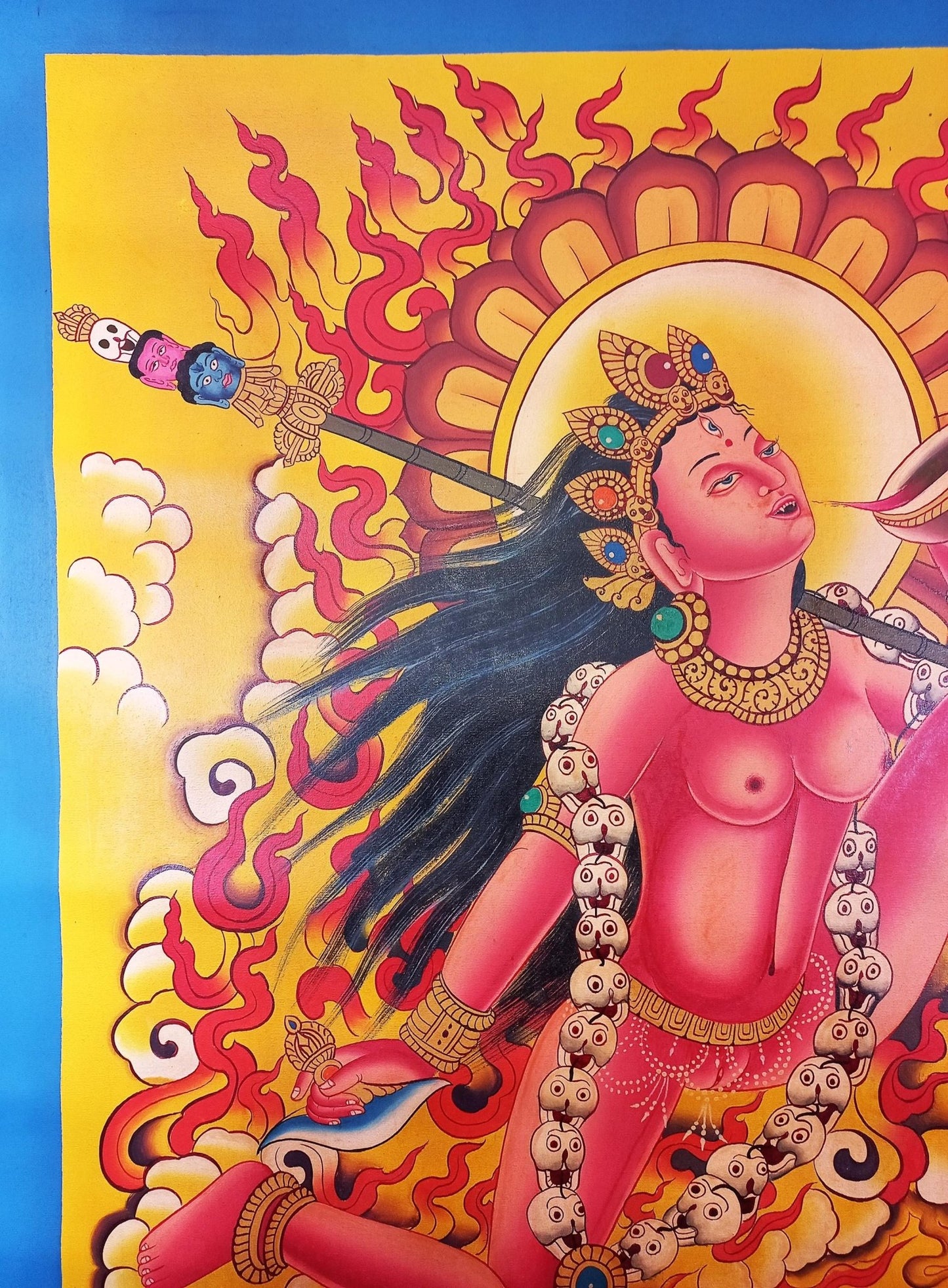 Original Hand - painted Akash Yogini /Jogini Original Masterpiece Newari Paubha Style Smoky Tibetan Thangka Painting /Tantra Art From Nepal - Tibetan Thangka Art