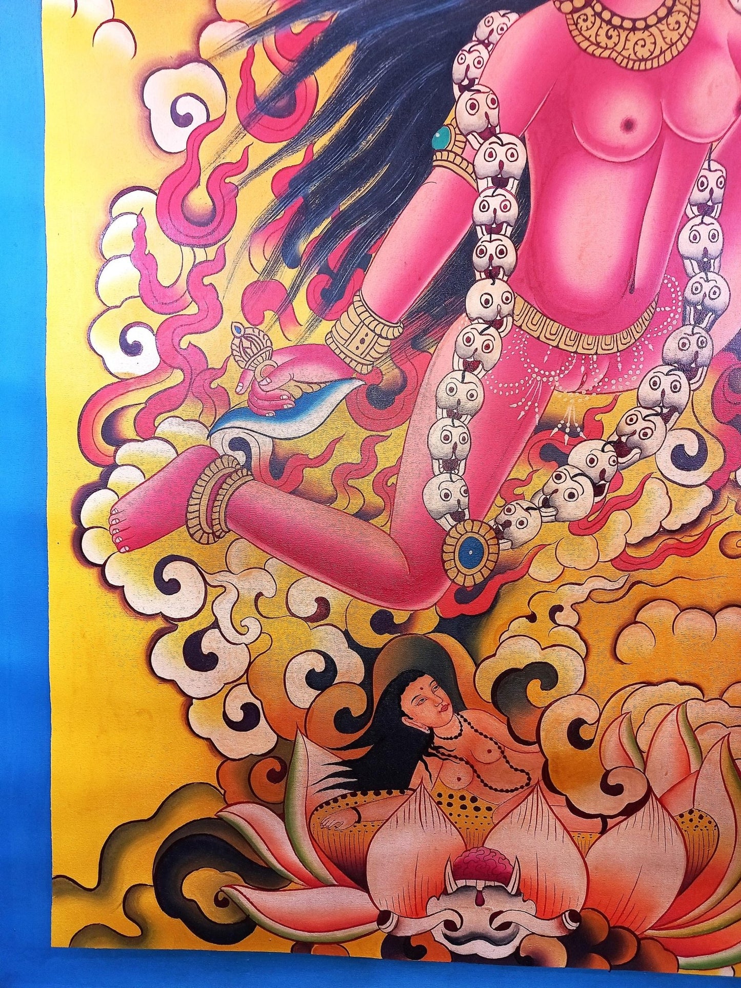 Original Hand - painted Akash Yogini /Jogini Original Masterpiece Newari Paubha Style Smoky Tibetan Thangka Painting /Tantra Art From Nepal - Tibetan Thangka Art