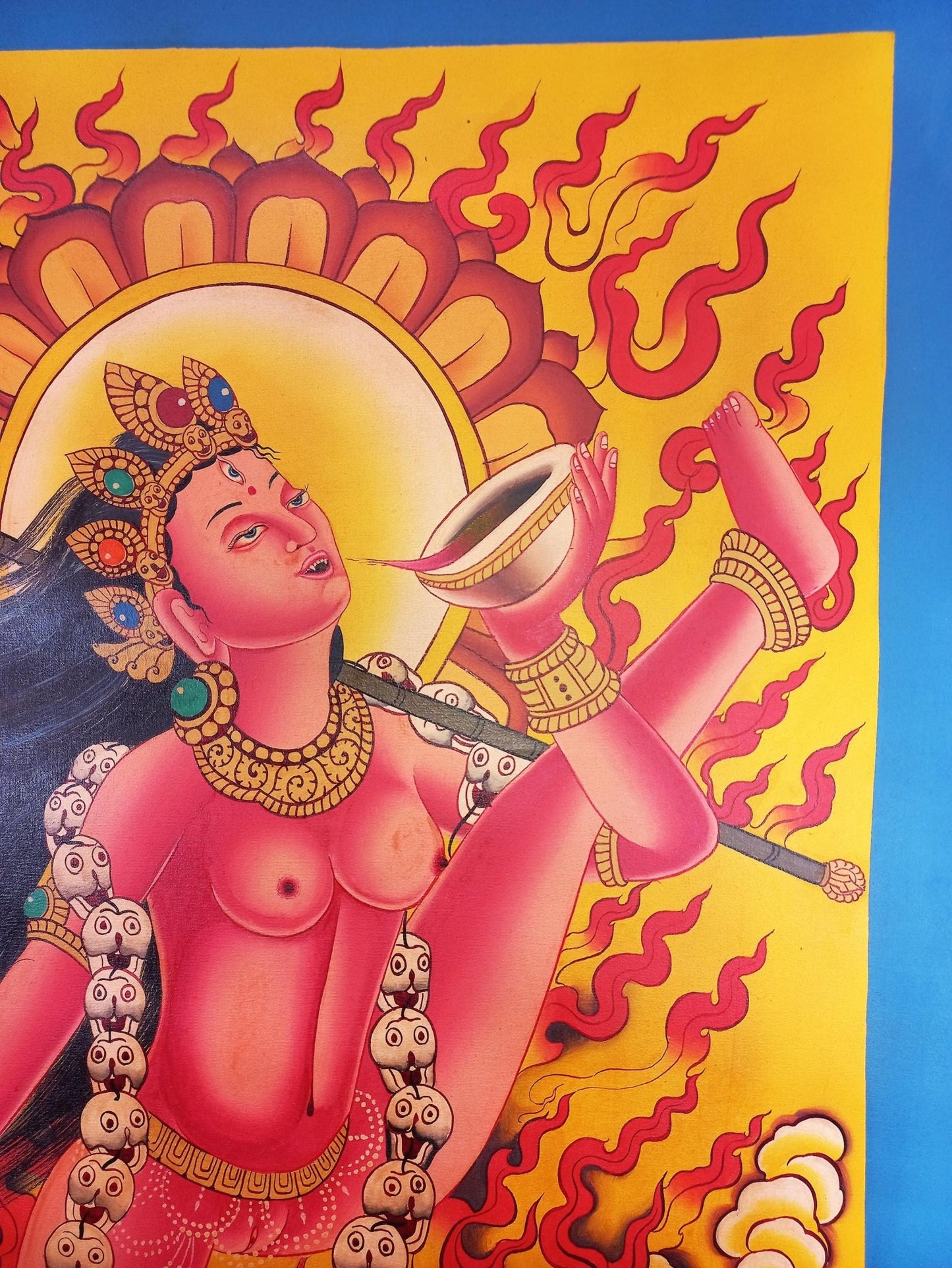 Original Hand - painted Akash Yogini /Jogini Original Masterpiece Newari Paubha Style Smoky Tibetan Thangka Painting /Tantra Art From Nepal - Tibetan Thangka Art