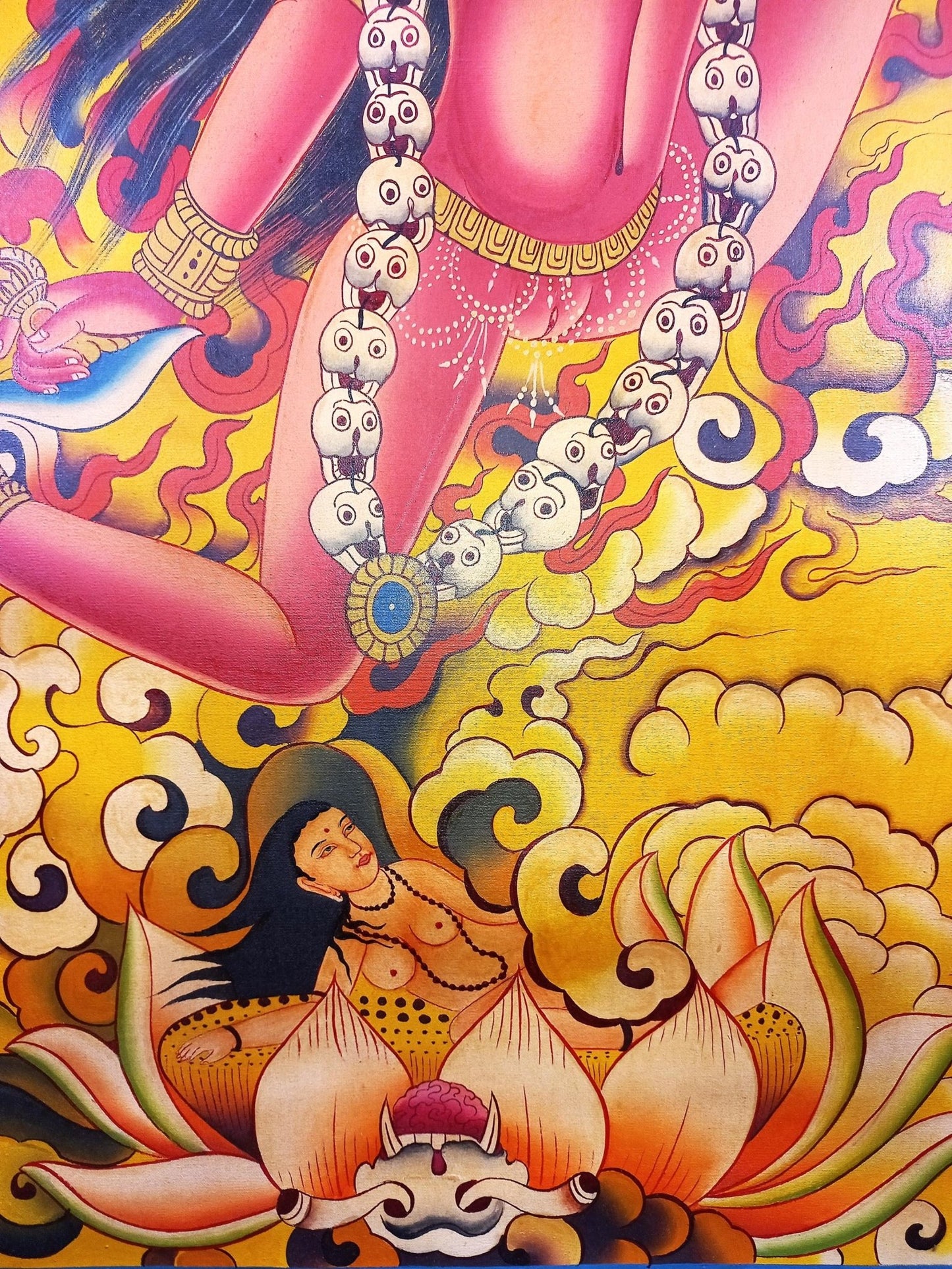 Original Hand - painted Akash Yogini /Jogini Original Masterpiece Newari Paubha Style Smoky Tibetan Thangka Painting /Tantra Art From Nepal - Tibetan Thangka Art