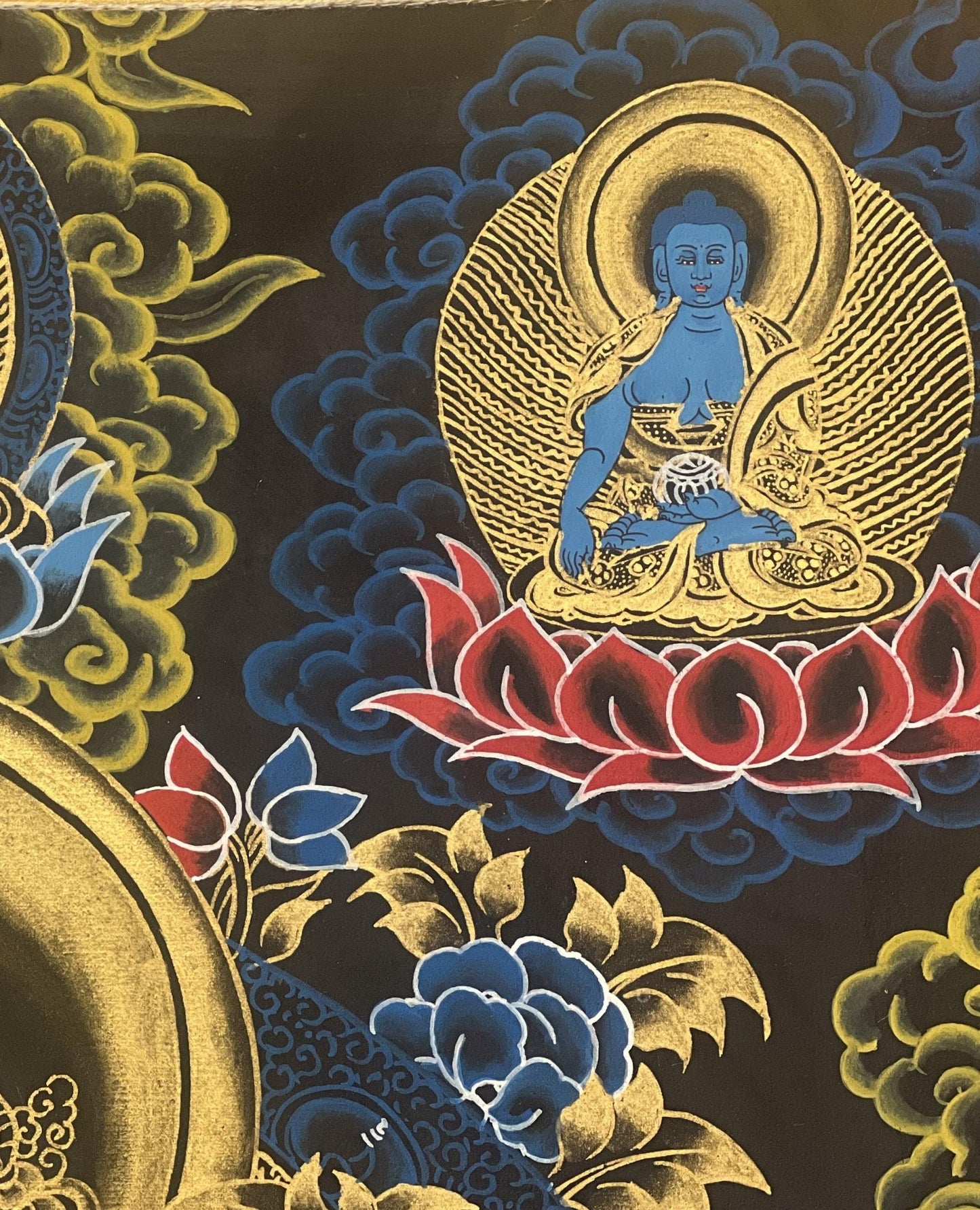 Original Hand Painted Avalokiteshvara/ Chenrezig Compassion / Meditation Tibetan Thangka Painting with Silk Brocade - Tibetan Thangka Art