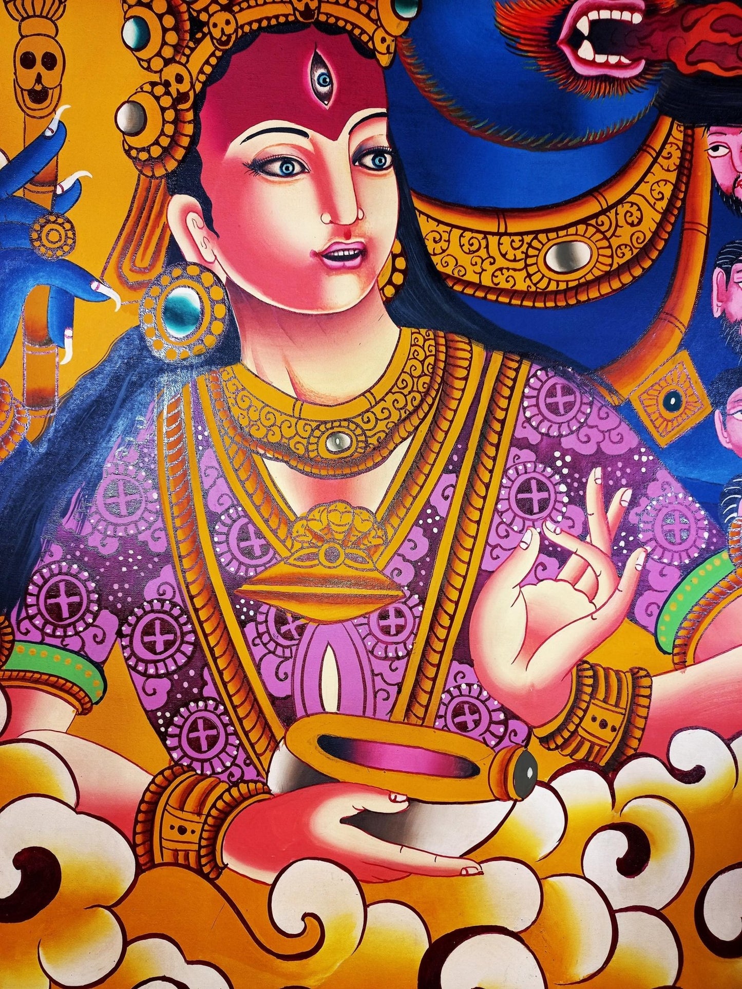 Original Hand - Painted Bhairava and Kumari/ Divine Figures in Hindu and Buddhist Tradition/ Masterpiece Newari/ Tibetan Thangka Painting - Tibetan Thangka Art