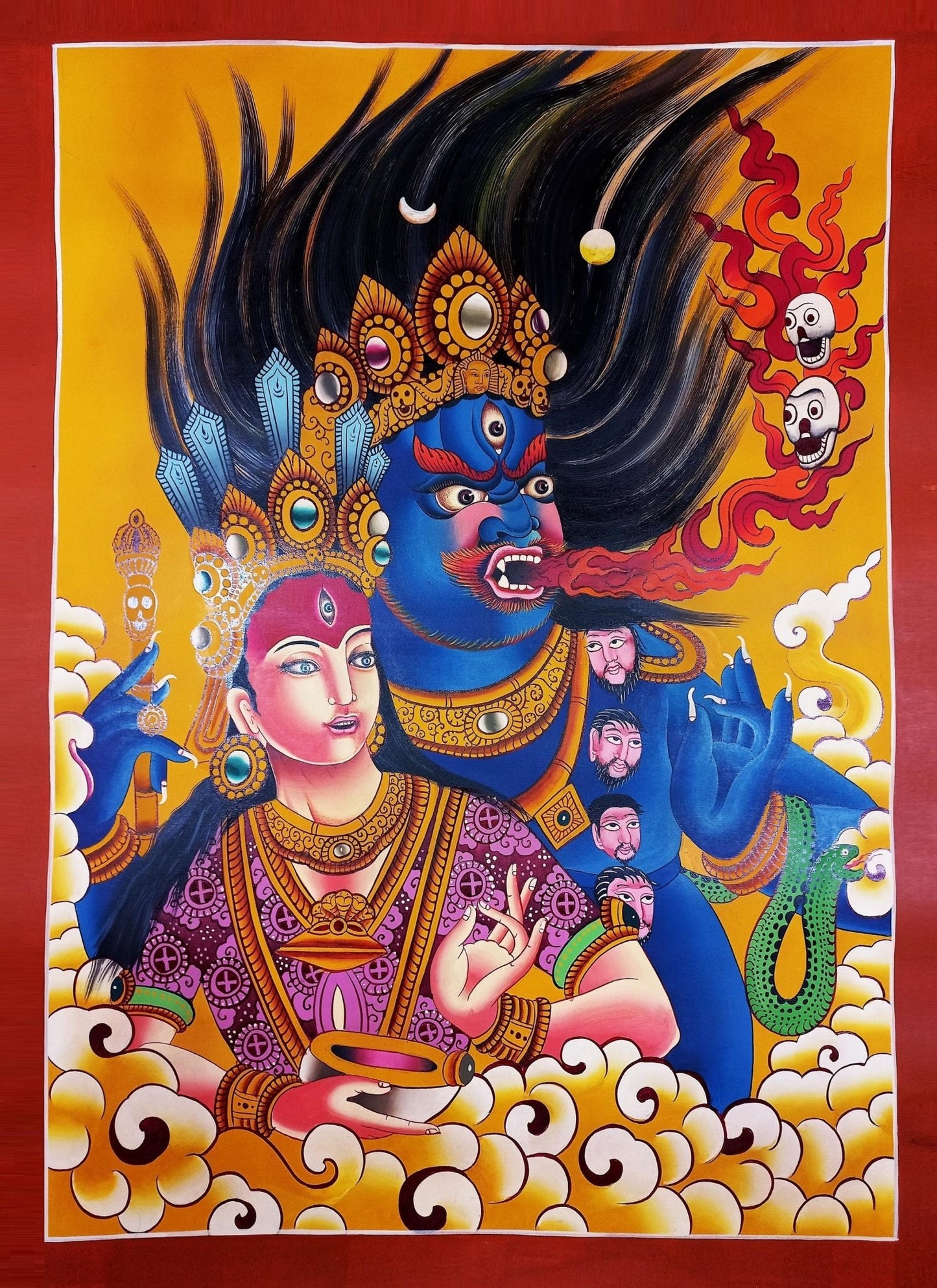 Original Hand - Painted Bhairava and Kumari/ Divine Figures in Hindu and Buddhist Tradition/ Masterpiece Newari/ Tibetan Thangka Painting - Tibetan Thangka Art