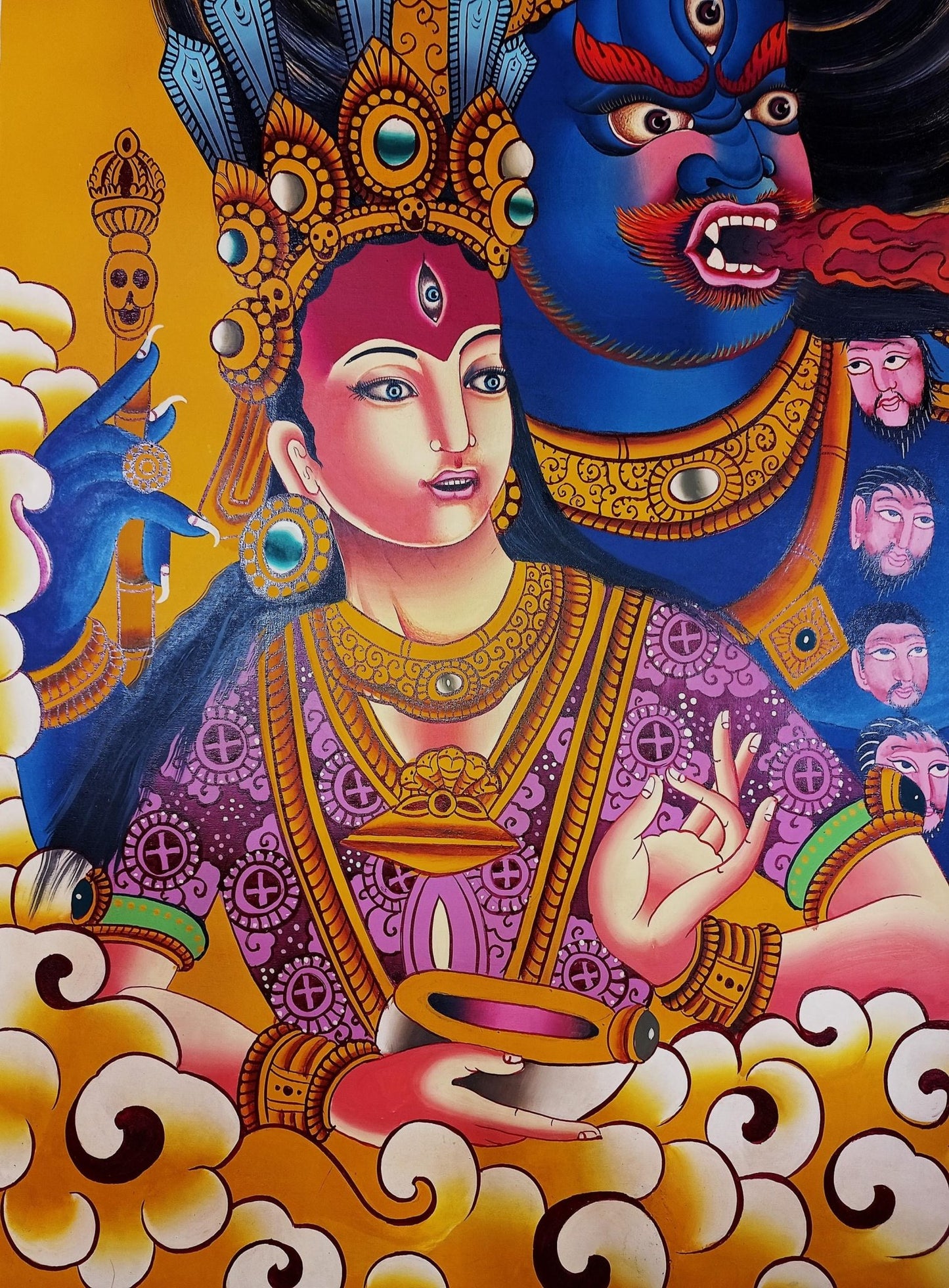 Original Hand - Painted Bhairava and Kumari/ Divine Figures in Hindu and Buddhist Tradition/ Masterpiece Newari/ Tibetan Thangka Painting - Tibetan Thangka Art