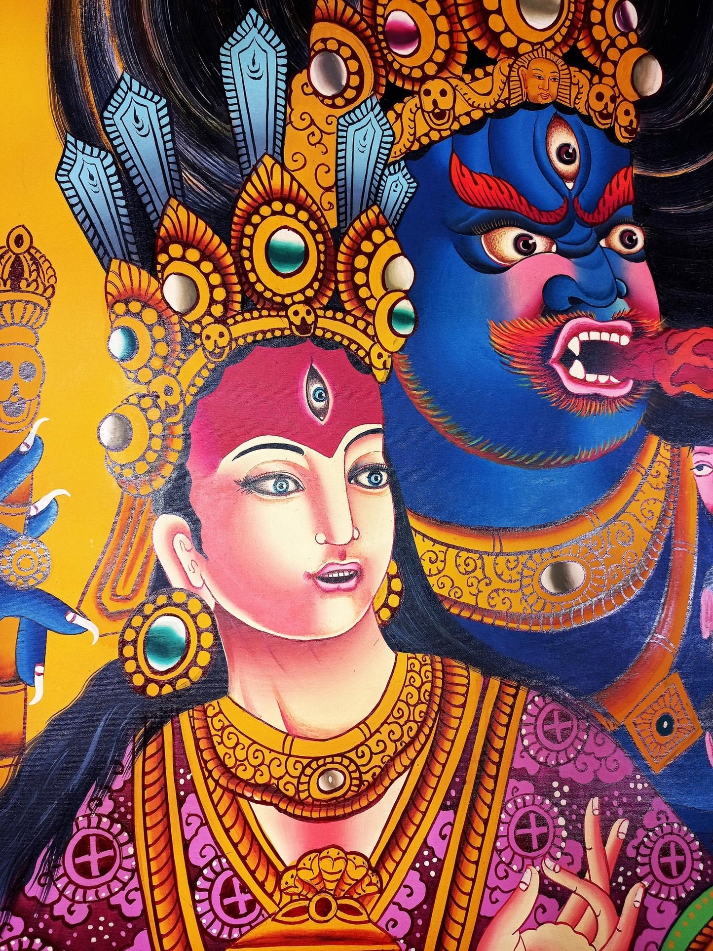 Original Hand - Painted Bhairava and Kumari/ Divine Figures in Hindu and Buddhist Tradition/ Masterpiece Newari/ Tibetan Thangka Painting - Tibetan Thangka Art
