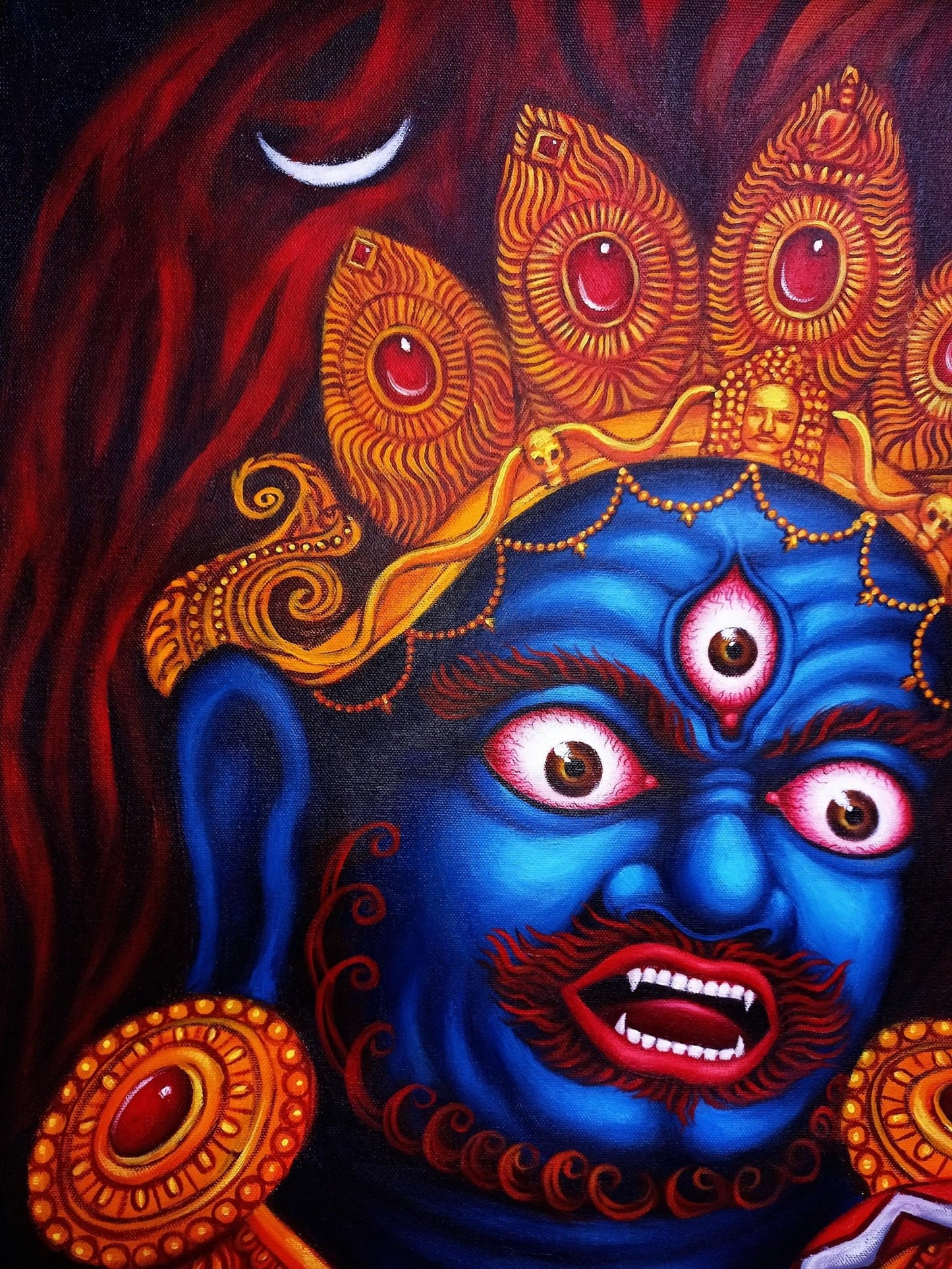 Original Hand Painted Black Jambhala / Kubera/ God of Wealth/ Acrylic Painting on Canvas Compassion / Meditation Painting - Tibetan Thangka Art