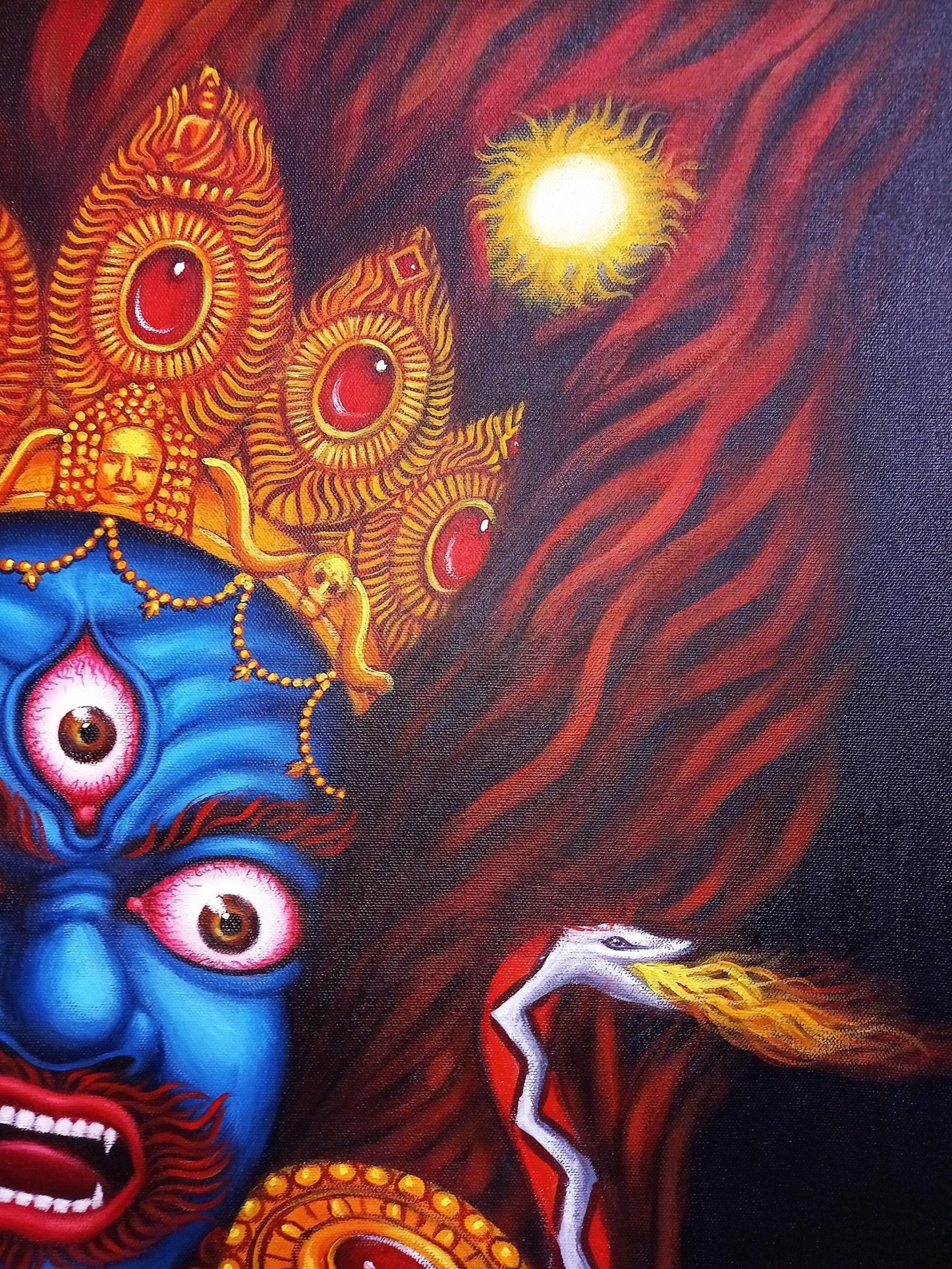 Original Hand Painted Black Jambhala / Kubera/ God of Wealth/ Acrylic Painting on Canvas Compassion / Meditation Painting - Tibetan Thangka Art