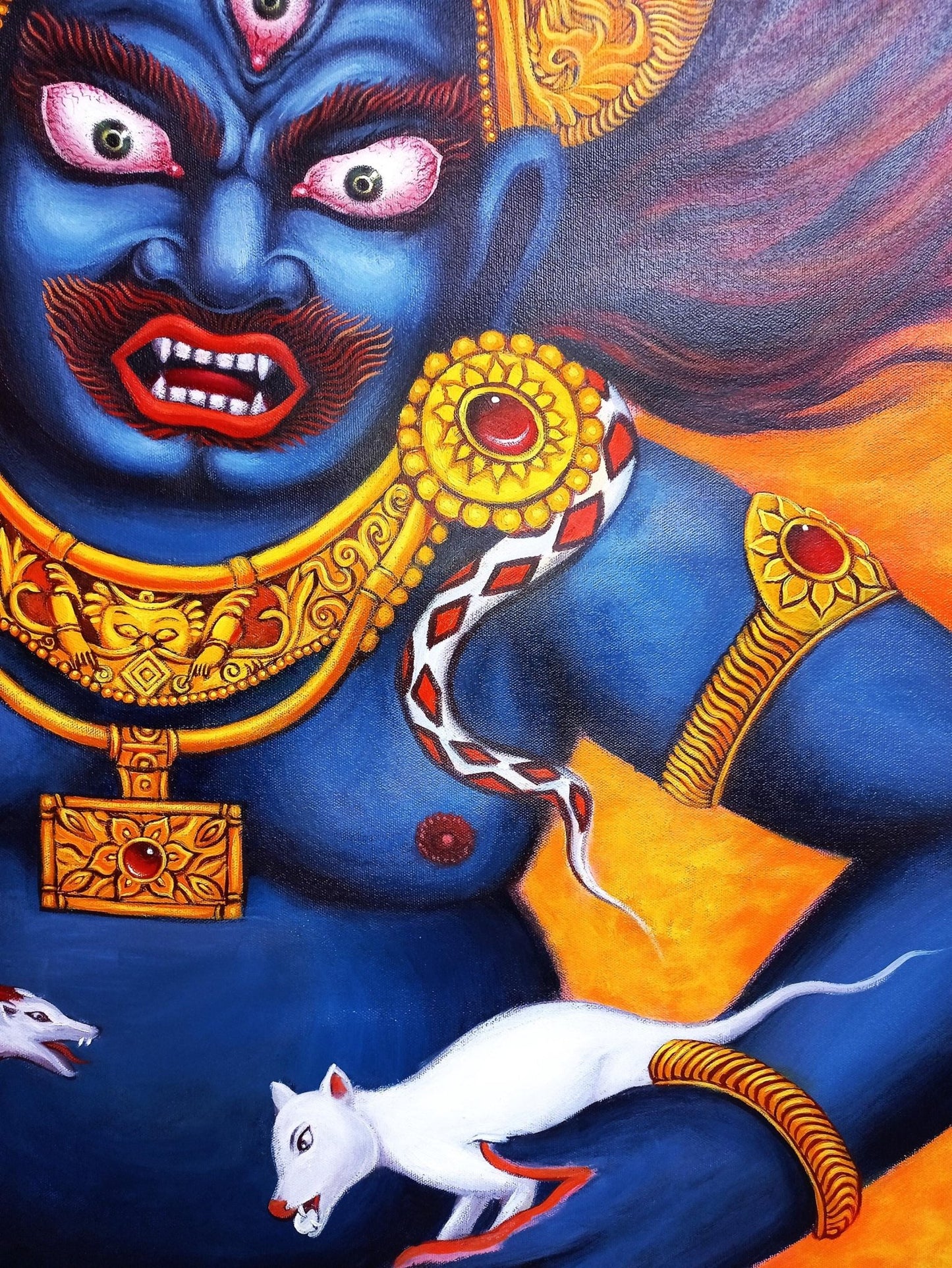 Original Hand Painted Black Jambhala / Kubera/ God of Wealth/ Acrylic Painting on Canvas Compassion / Meditation Painting - Tibetan Thangka Art