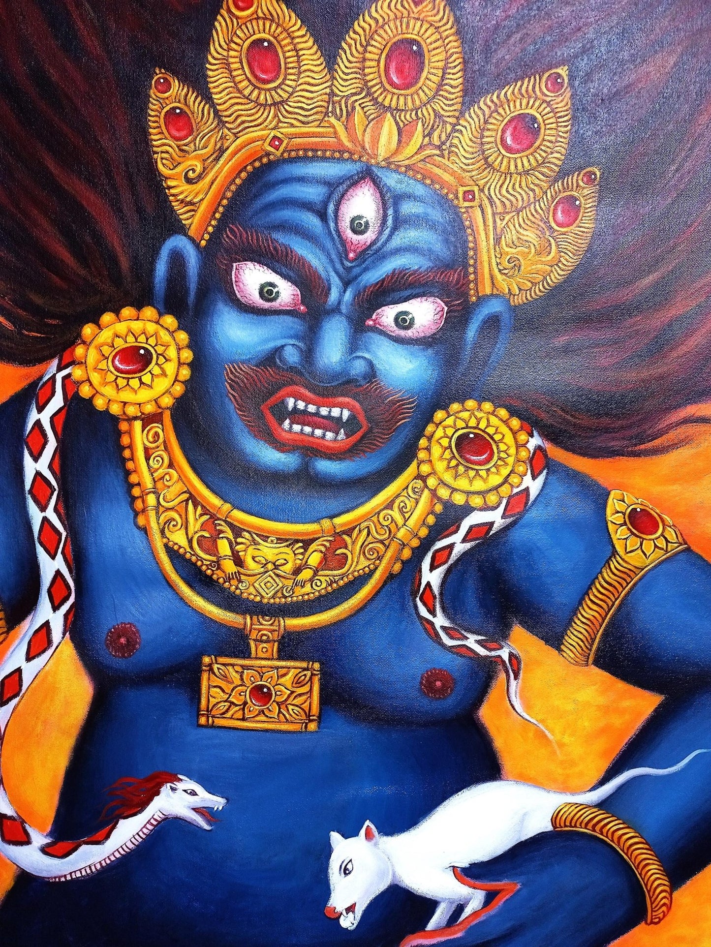 Original Hand Painted Black Jambhala / Kubera/ God of Wealth/ Acrylic Painting on Canvas Compassion / Meditation Painting - Tibetan Thangka Art