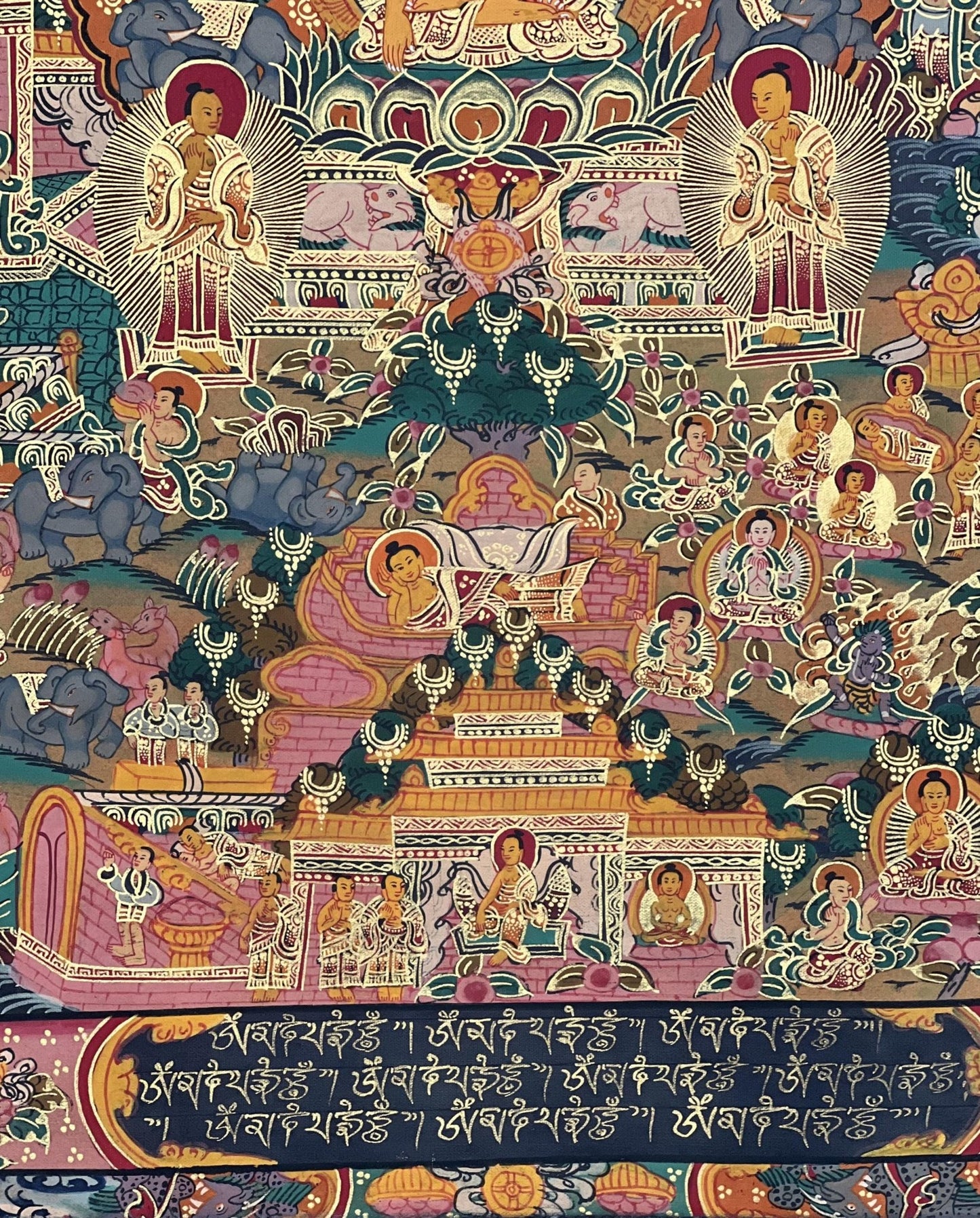 Original Hand - Painted Buddha Life /Wheel of Life Mandala Masterpiece Tibetan Thangka / Thanka Painting/ Wall Hanging with Silk Brocade - Tibetan Thangka Art