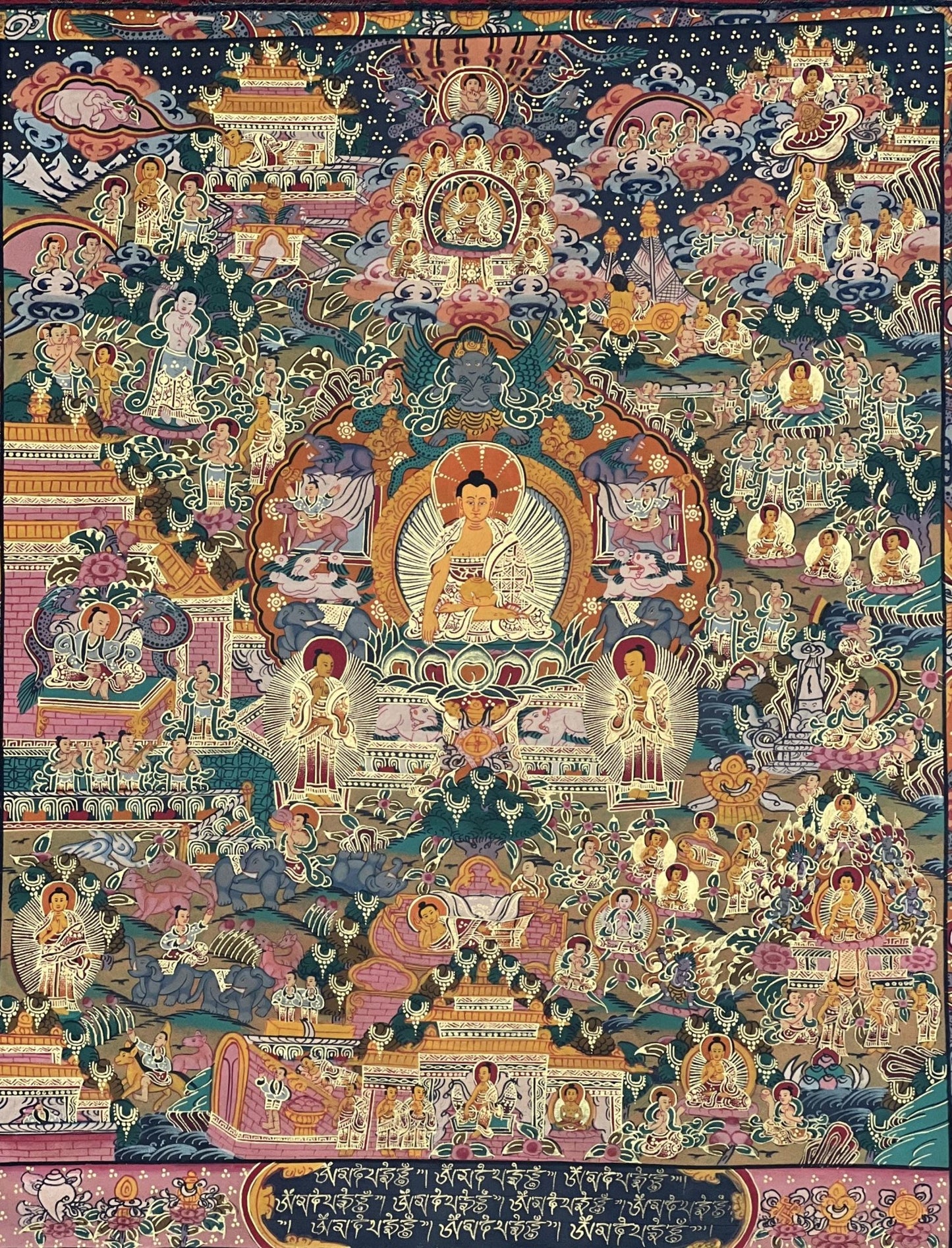 Original Hand - Painted Buddha Life /Wheel of Life Mandala Masterpiece Tibetan Thangka / Thanka Painting/ Wall Hanging with Silk Brocade - Tibetan Thangka Art