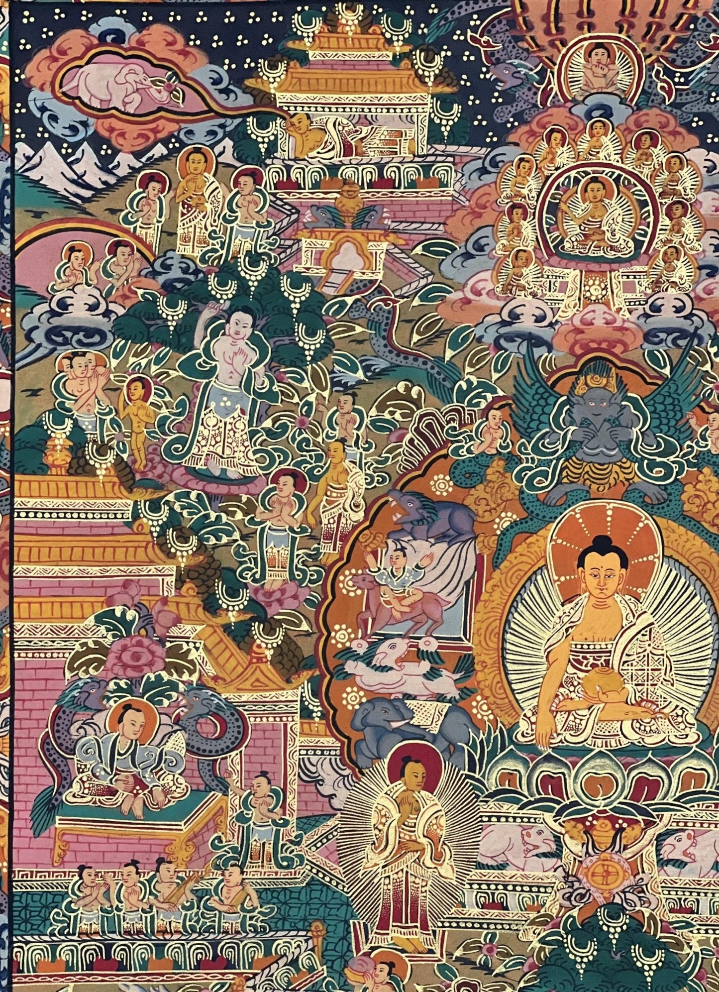 Original Hand - Painted Buddha Life /Wheel of Life Mandala Masterpiece Tibetan Thangka / Thanka Painting/ Wall Hanging with Silk Brocade - Tibetan Thangka Art