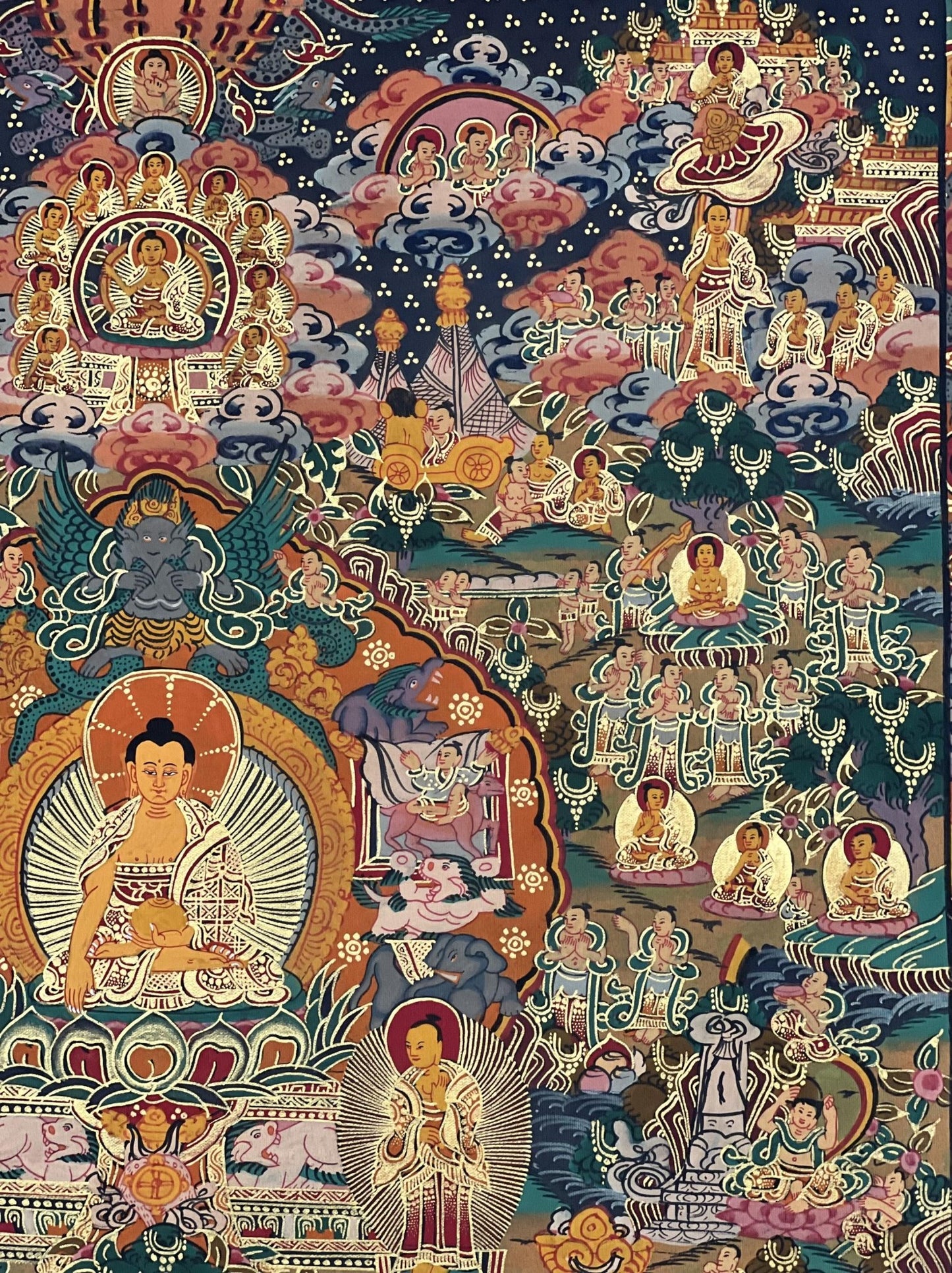 Original Hand - Painted Buddha Life /Wheel of Life Mandala Masterpiece Tibetan Thangka / Thanka Painting/ Wall Hanging with Silk Brocade - Tibetan Thangka Art