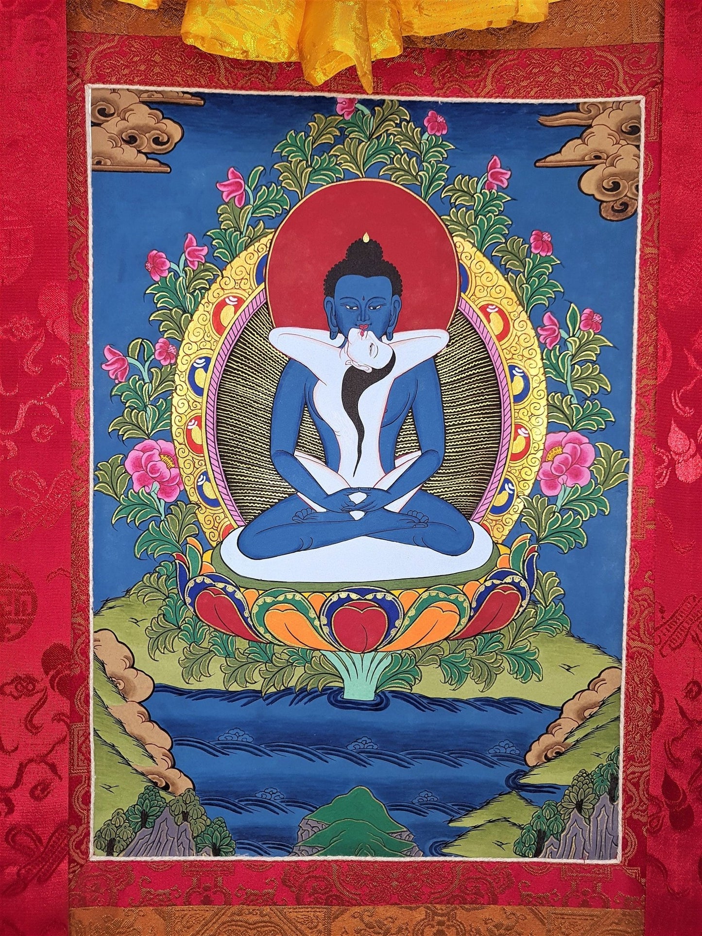 Original Hand Painted Buddha Shakti / Samantabhadra / Tibetan Wall Hanging Meditation Thangka / Thanka Painting Silk Framed From Nepal - Tibetan Thangka Art