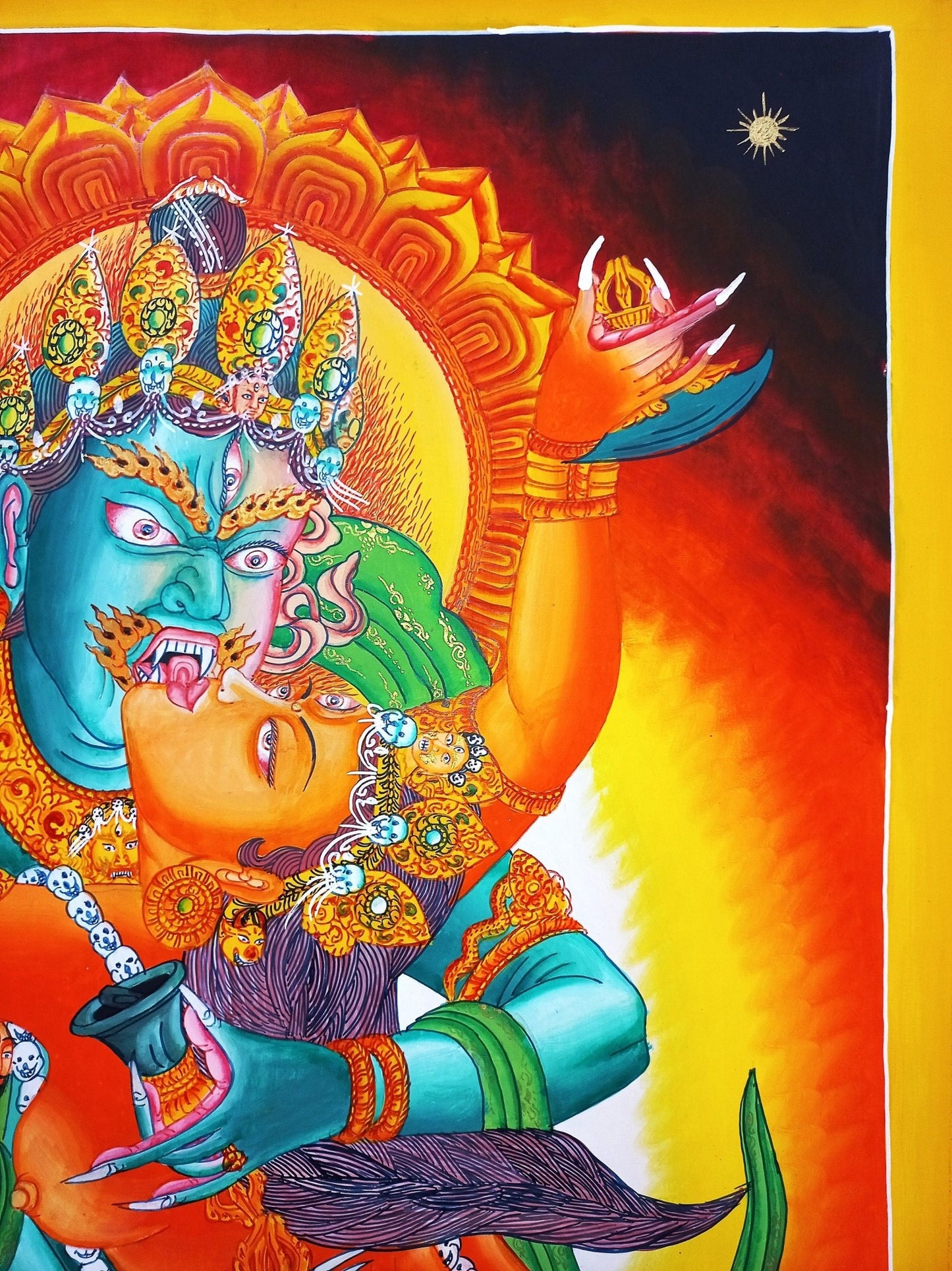 Original Hand painted Chakrasamvara Shakti Masterpiece Newari Paubha/Pauva Thanka / Thangka Painting Compassion Meditation Art From Nepal - Tibetan Thangka Art