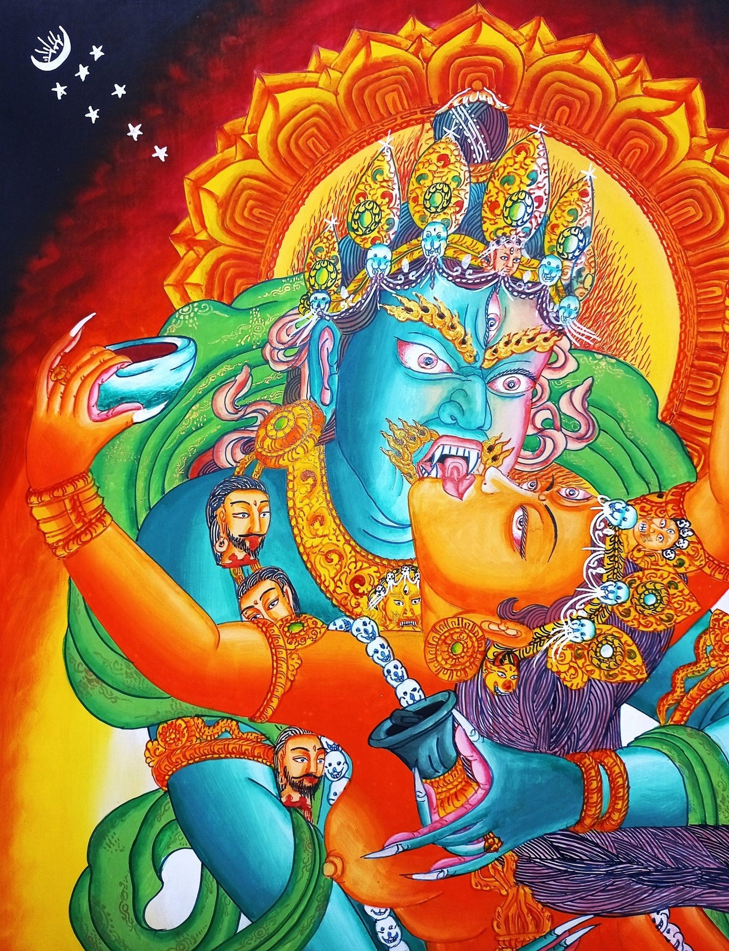 Original Hand painted Chakrasamvara Shakti Masterpiece Newari Paubha/Pauva Thanka / Thangka Painting Compassion Meditation Art From Nepal - Tibetan Thangka Art