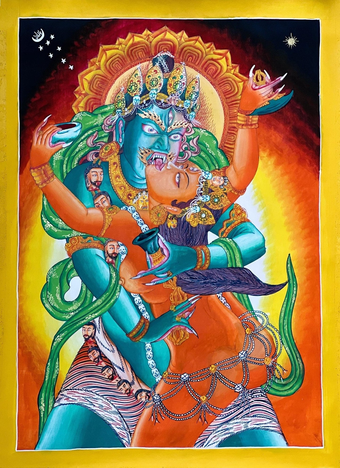 Original Hand painted Chakrasamvara Shakti Masterpiece Newari Paubha/Pauva Thanka / Thangka Painting Compassion Meditation Art From Nepal - Tibetan Thangka Art