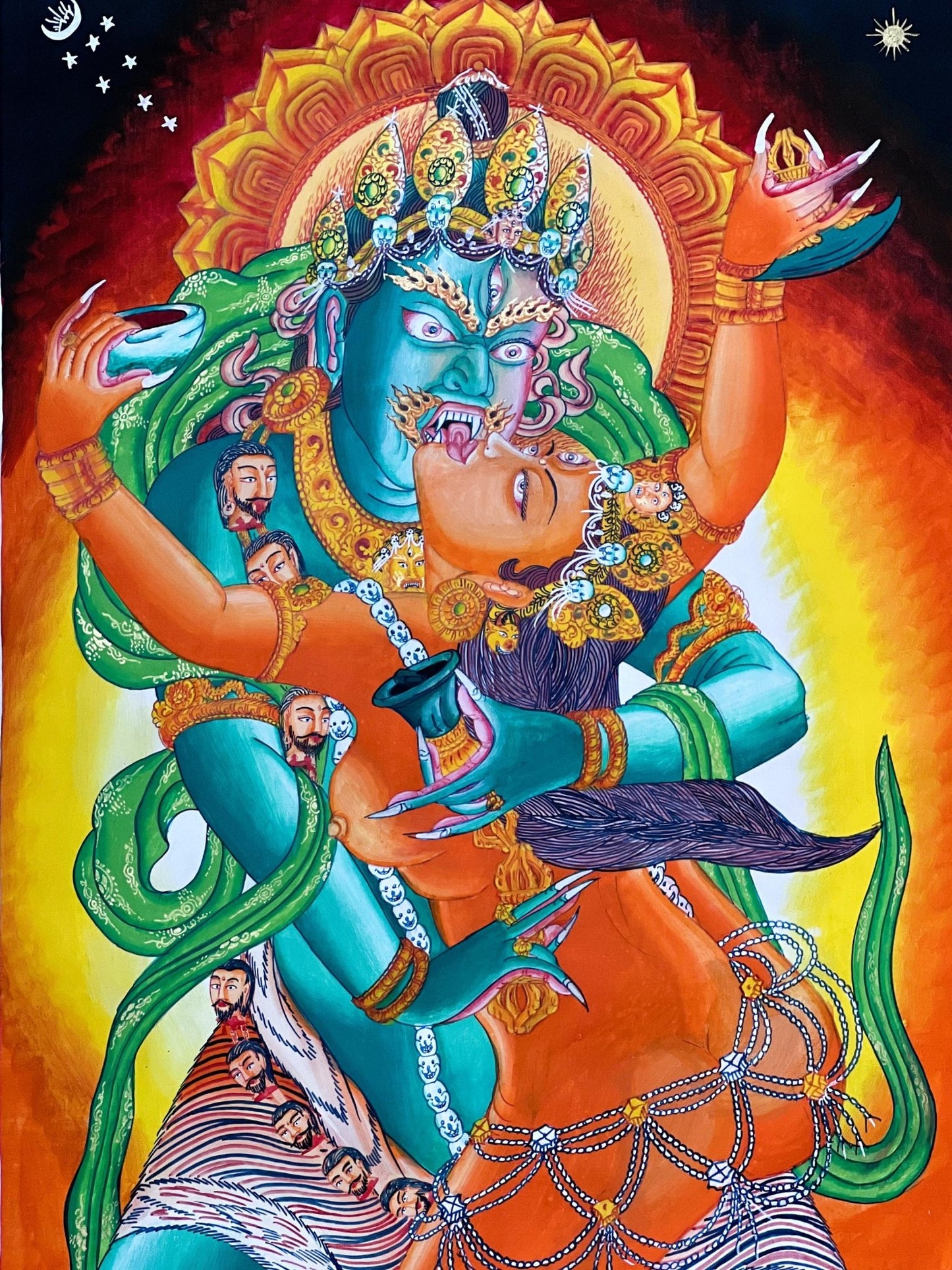 Original Hand painted Chakrasamvara Shakti Masterpiece Newari Paubha/Pauva Thanka / Thangka Painting Compassion Meditation Art From Nepal - Tibetan Thangka Art