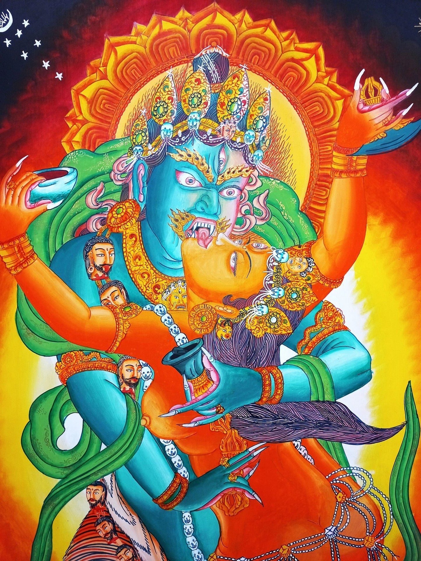 Original Hand painted Chakrasamvara Shakti Masterpiece Newari Paubha/Pauva Thanka / Thangka Painting Compassion Meditation Art From Nepal - Tibetan Thangka Art