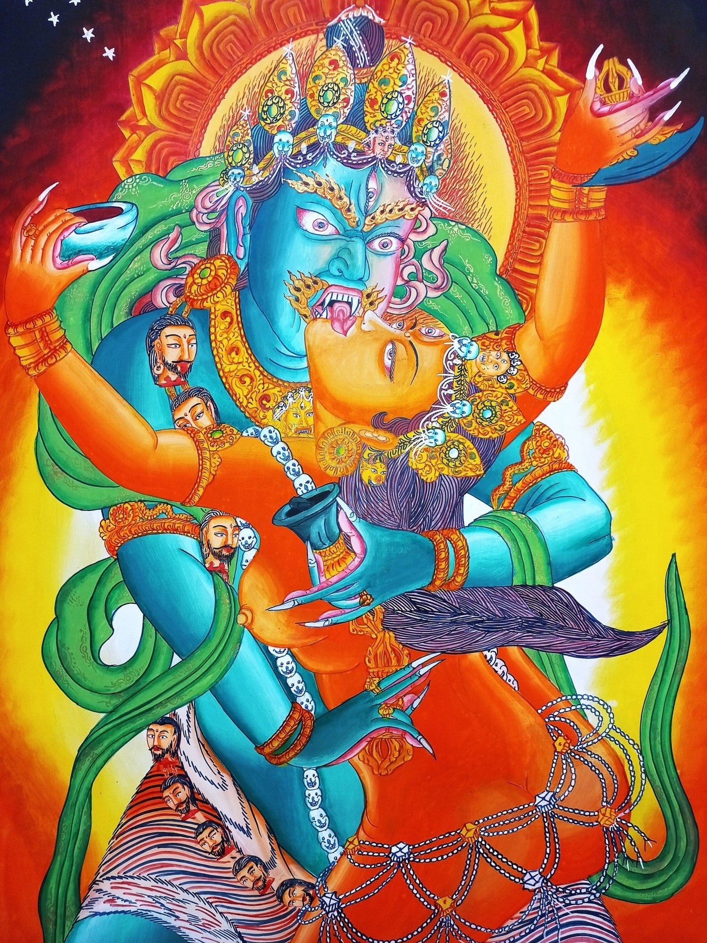 Original Hand painted Chakrasamvara Shakti Masterpiece Newari Paubha/Pauva Thanka / Thangka Painting Compassion Meditation Art From Nepal - Tibetan Thangka Art