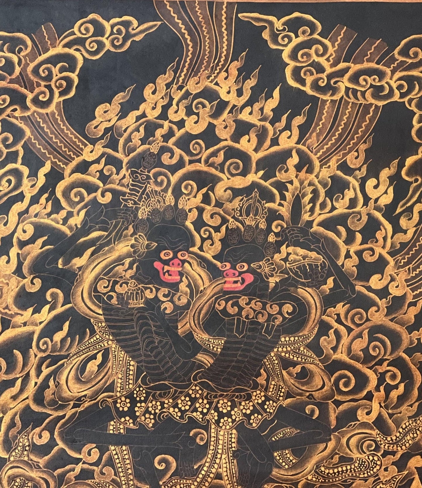 Original Hand - Painted Citipati Dancing Skeletons Happy Couple Vajrayogini Tantra Tibetan Thangka/Thanka Painting Black and Gold - Tibetan Thangka Art