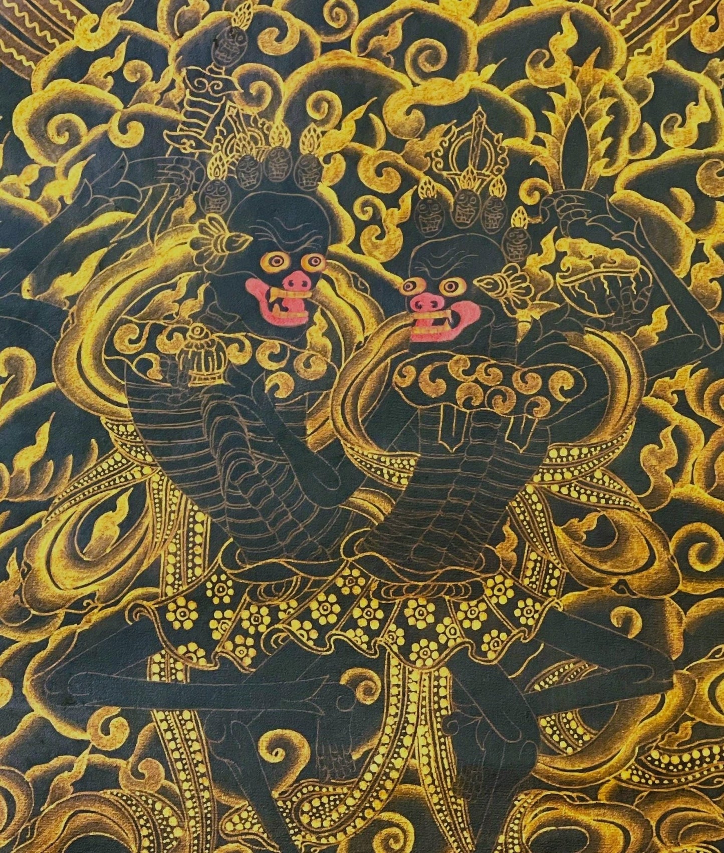 Original Hand - Painted Citipati Dancing Skeletons Happy Couple Vajrayogini Tantra Tibetan Thangka/Thanka Painting Black and Gold - Tibetan Thangka Art