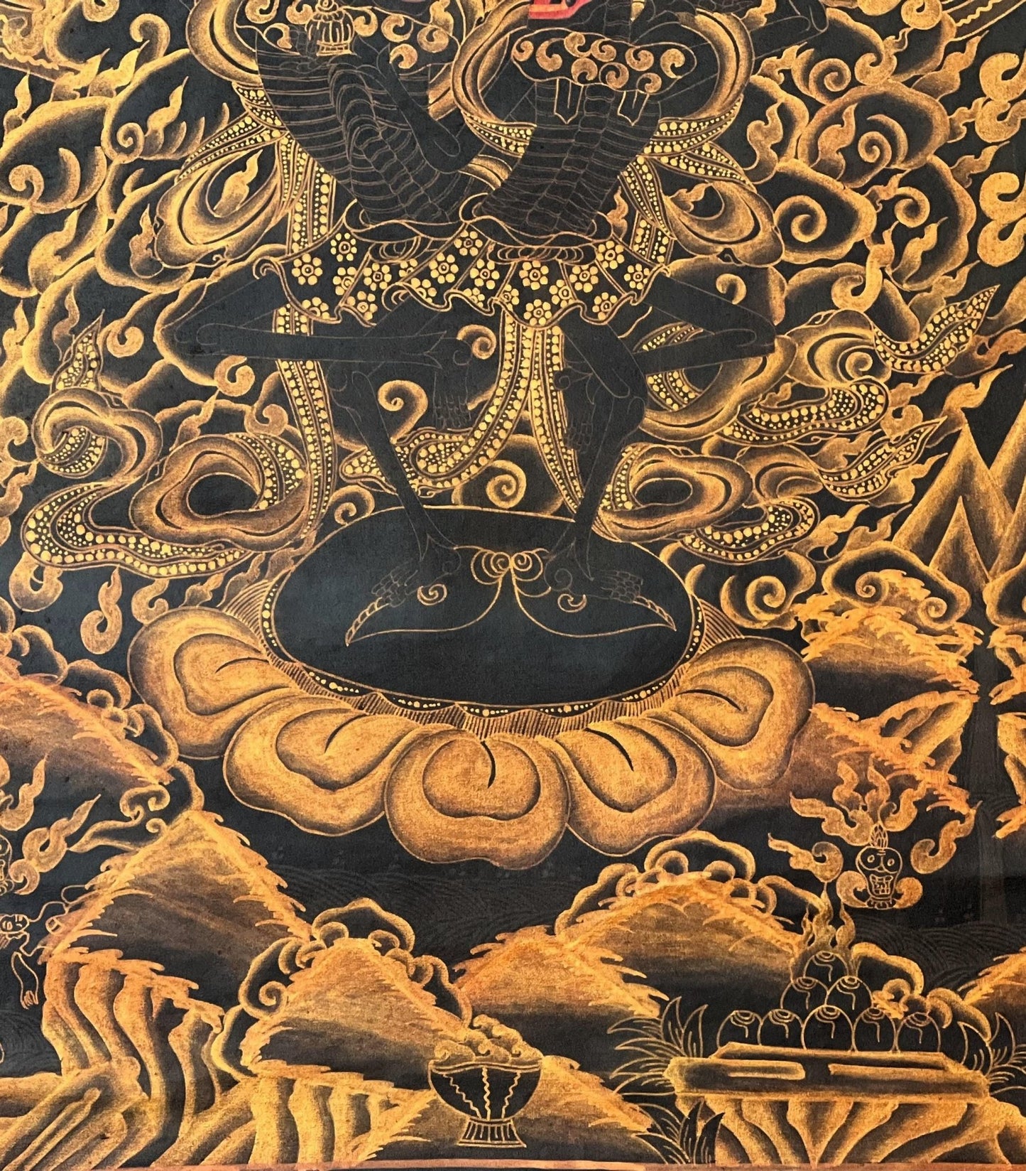 Original Hand - Painted Citipati Dancing Skeletons Happy Couple Vajrayogini Tantra Tibetan Thangka/Thanka Painting Black and Gold - Tibetan Thangka Art