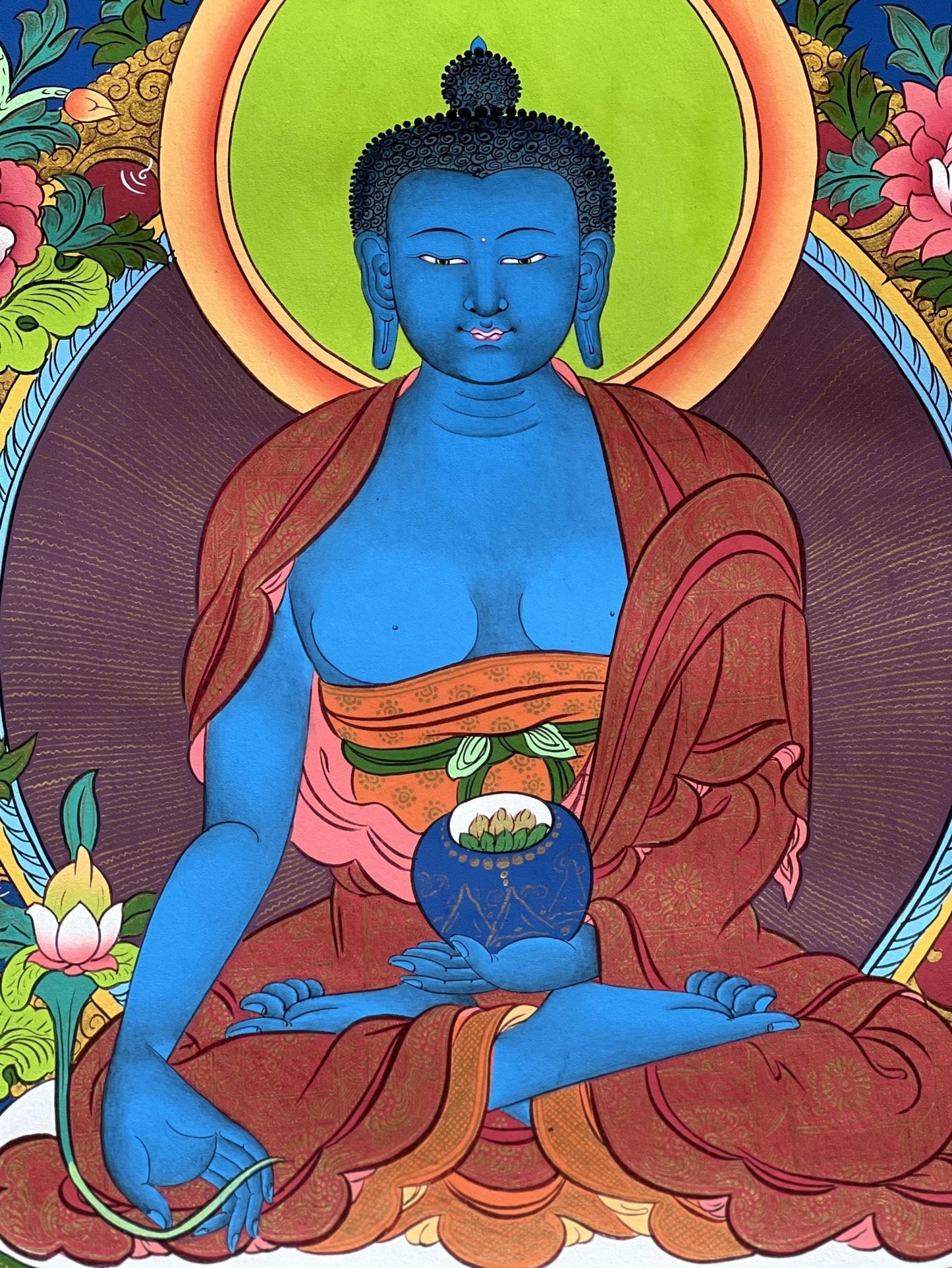 Original Hand Painted Eight Medicine Buddha / Bhaisajyaguru Finest Large Masterpiece Tibetan Meditation Thangka / Thanka Painting from Nepal - Tibetan Thangka Art