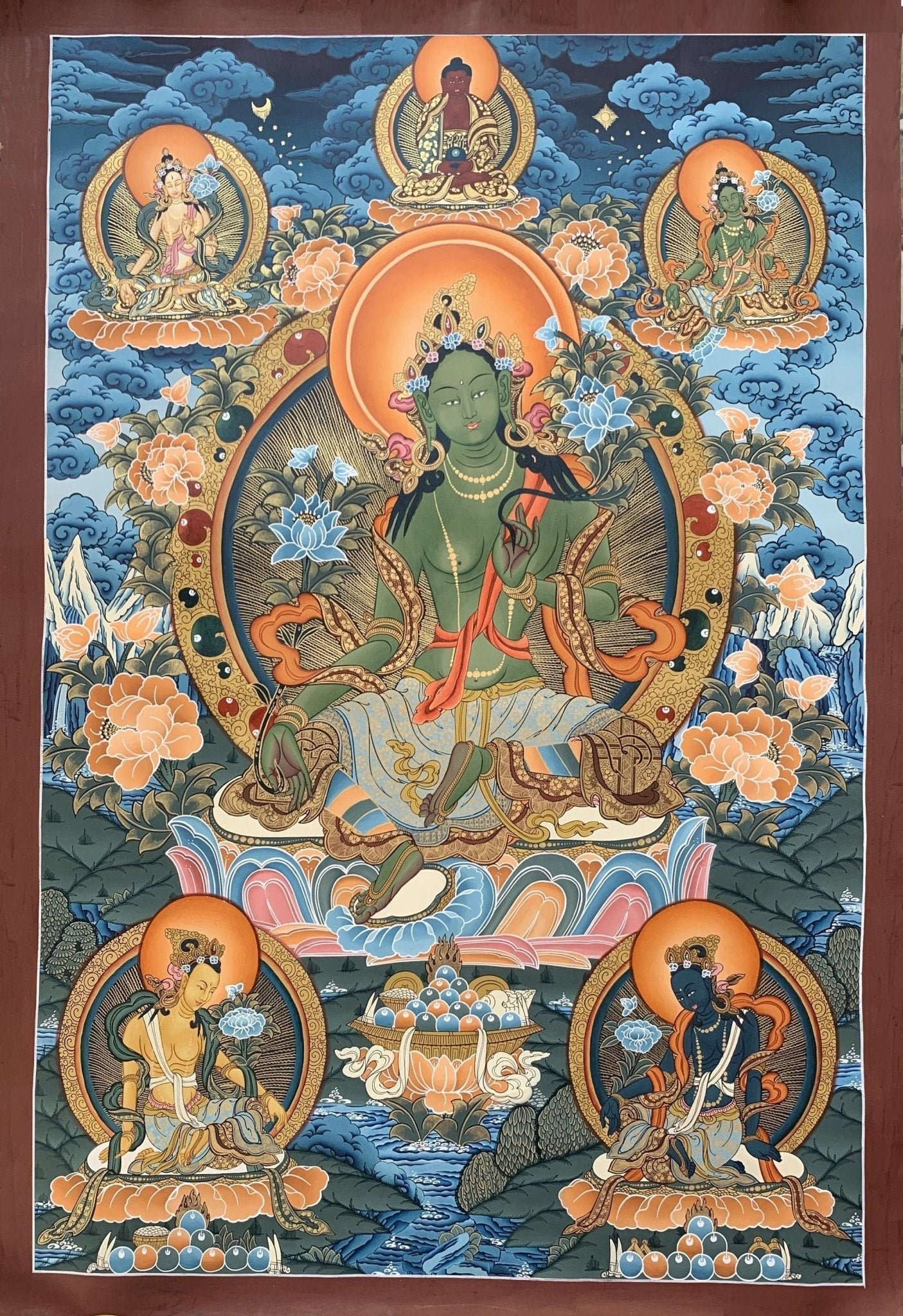 Original Hand painted GreenTara Mother Goddess Masterpiece Large Tibetan Thangka /Thangka Painting/ Compassion Meditation Art from Nepal - Tibetan Thangka Art