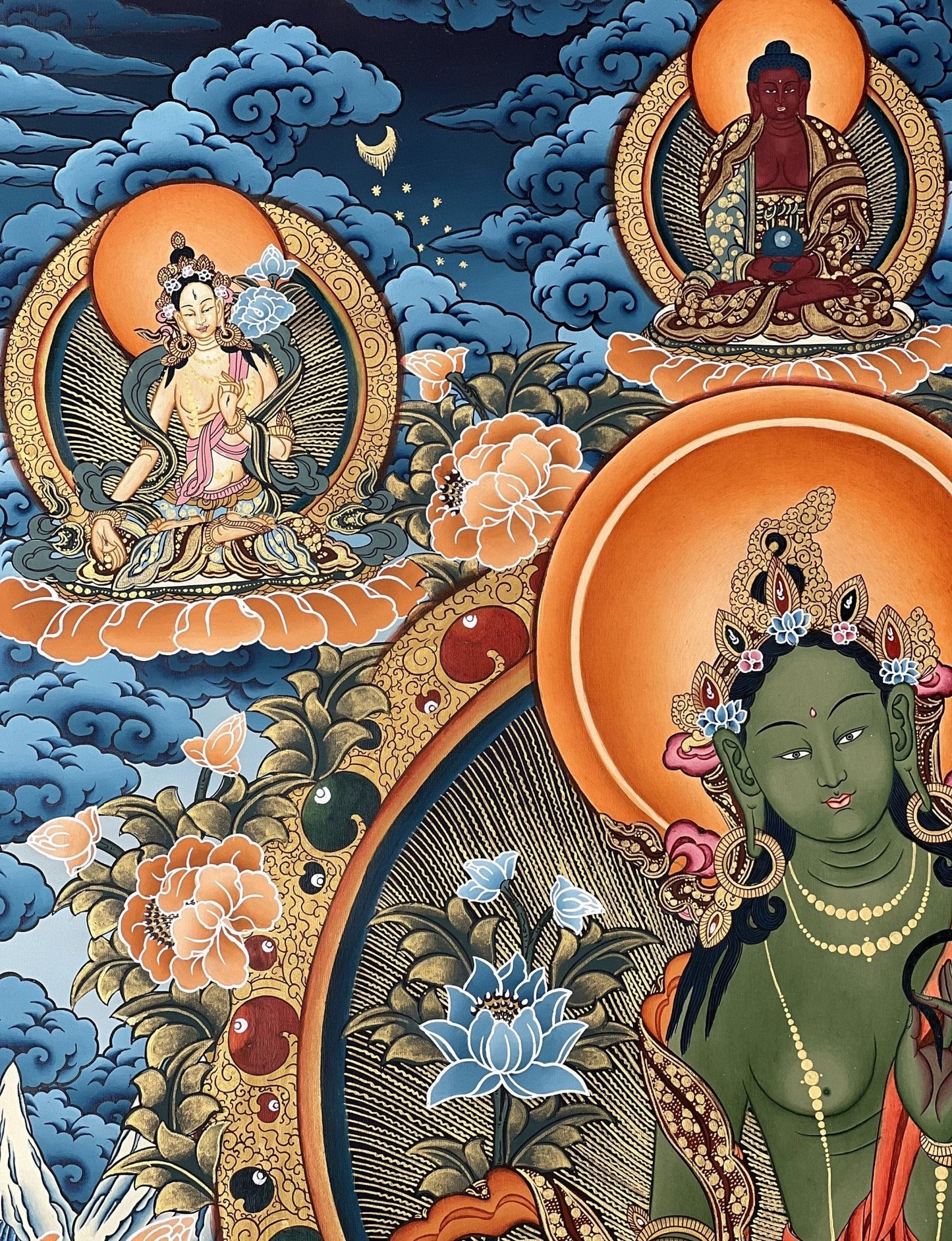 Original Hand painted GreenTara Mother Goddess Masterpiece Large Tibetan Thangka /Thangka Painting/ Compassion Meditation Art from Nepal - Tibetan Thangka Art