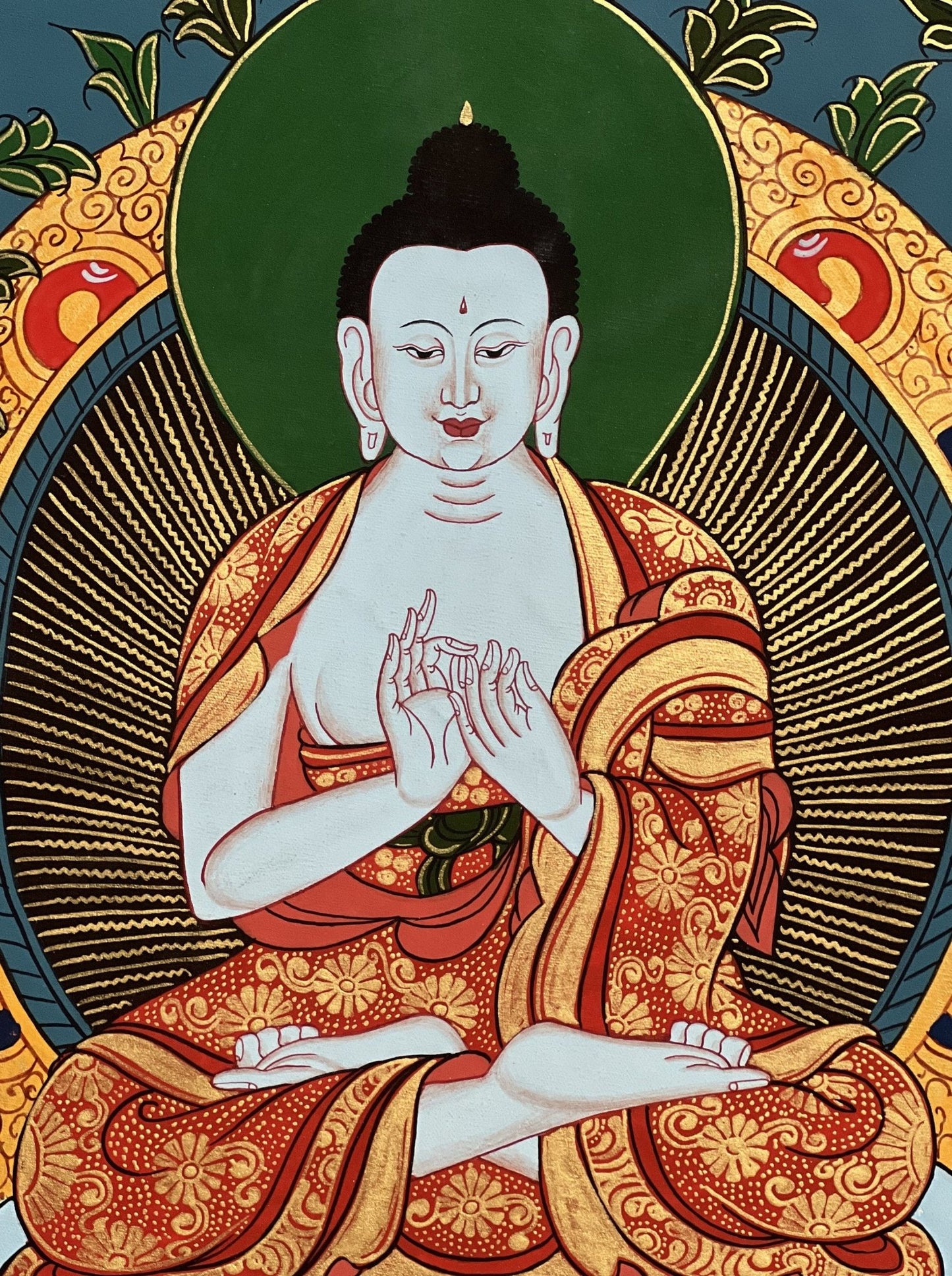 Original Hand - painted High Quality Mahavairochana/ VAIROCHANA Enlightment Buddha Tibetan Thangka Painting with Silk Brocade - Tibetan Thangka Art
