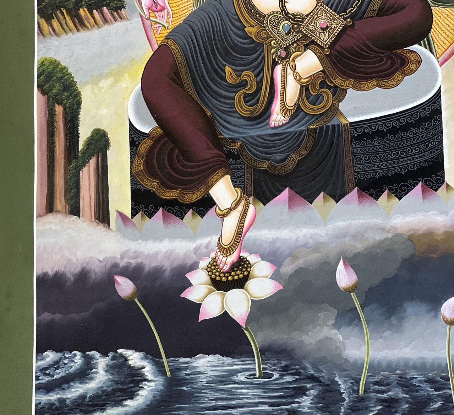 Original Hand - Painted High Quality Masterpiece Goddess White Tara/ Mother Tara Traditional Newari Paubha/ Pauva/ Thangka Painting - Tibetan Thangka Art