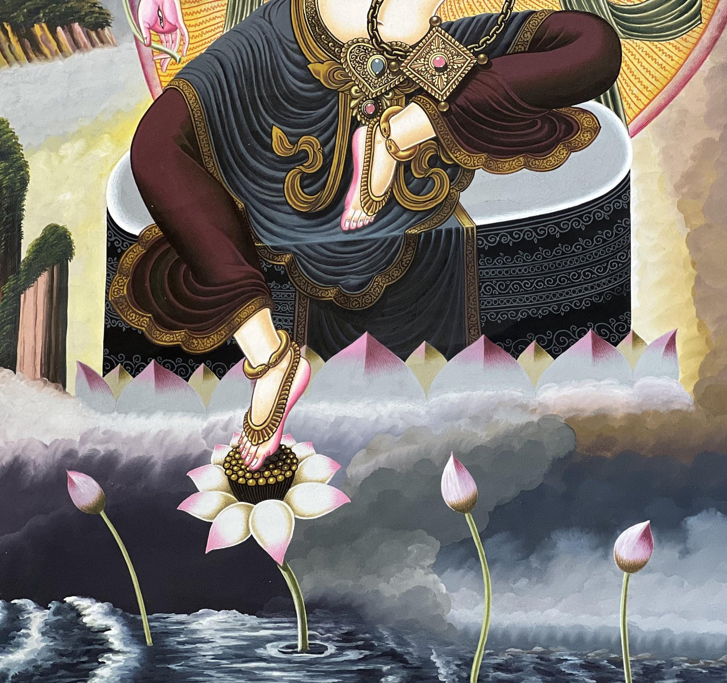 Original Hand - Painted High Quality Masterpiece Goddess White Tara/ Mother Tara Traditional Newari Paubha/ Pauva/ Thangka Painting - Tibetan Thangka Art